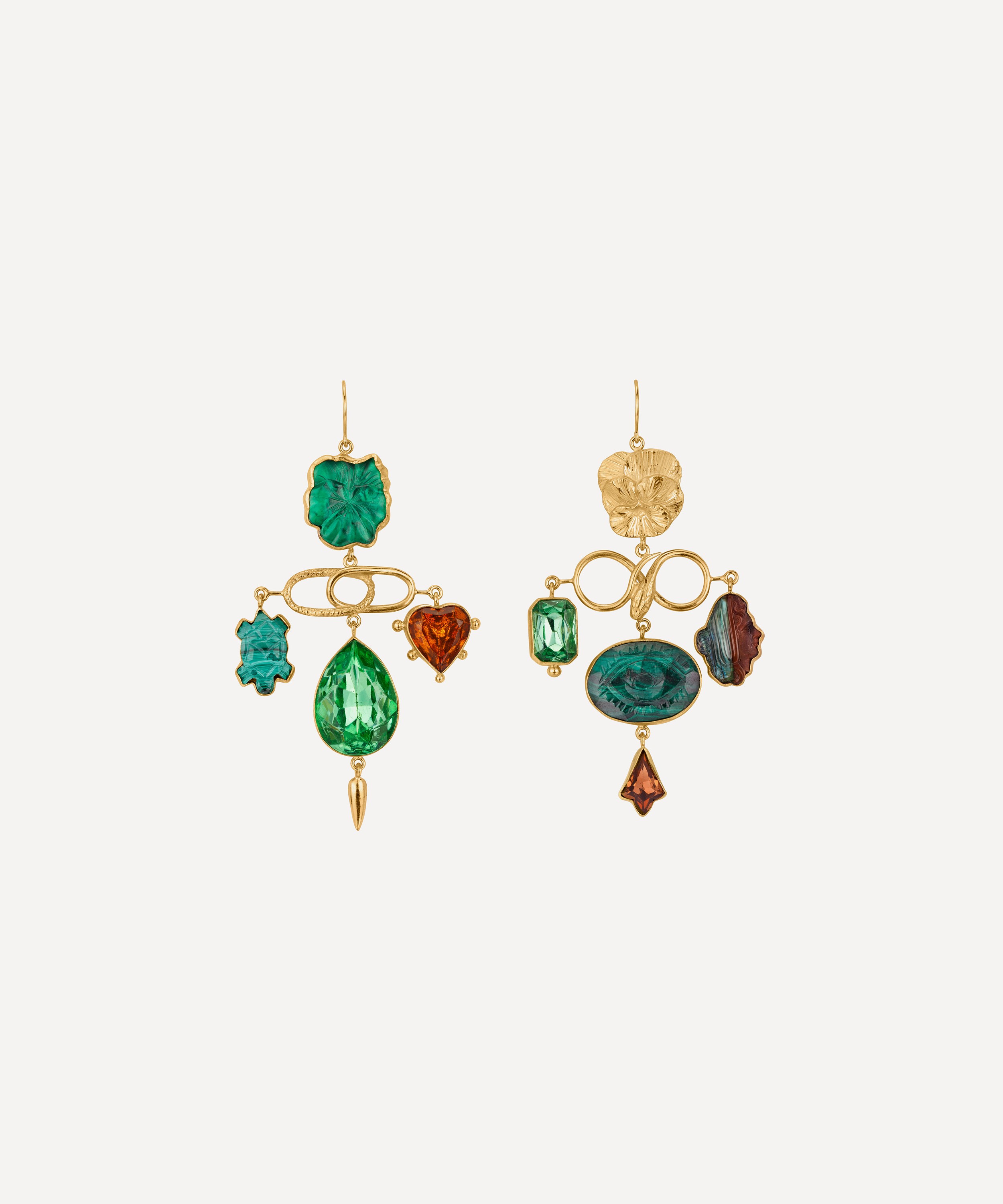 Grainne Morton - 18ct Gold-Plated Green and Gold Pansy Balance Drop Earrings image number 0