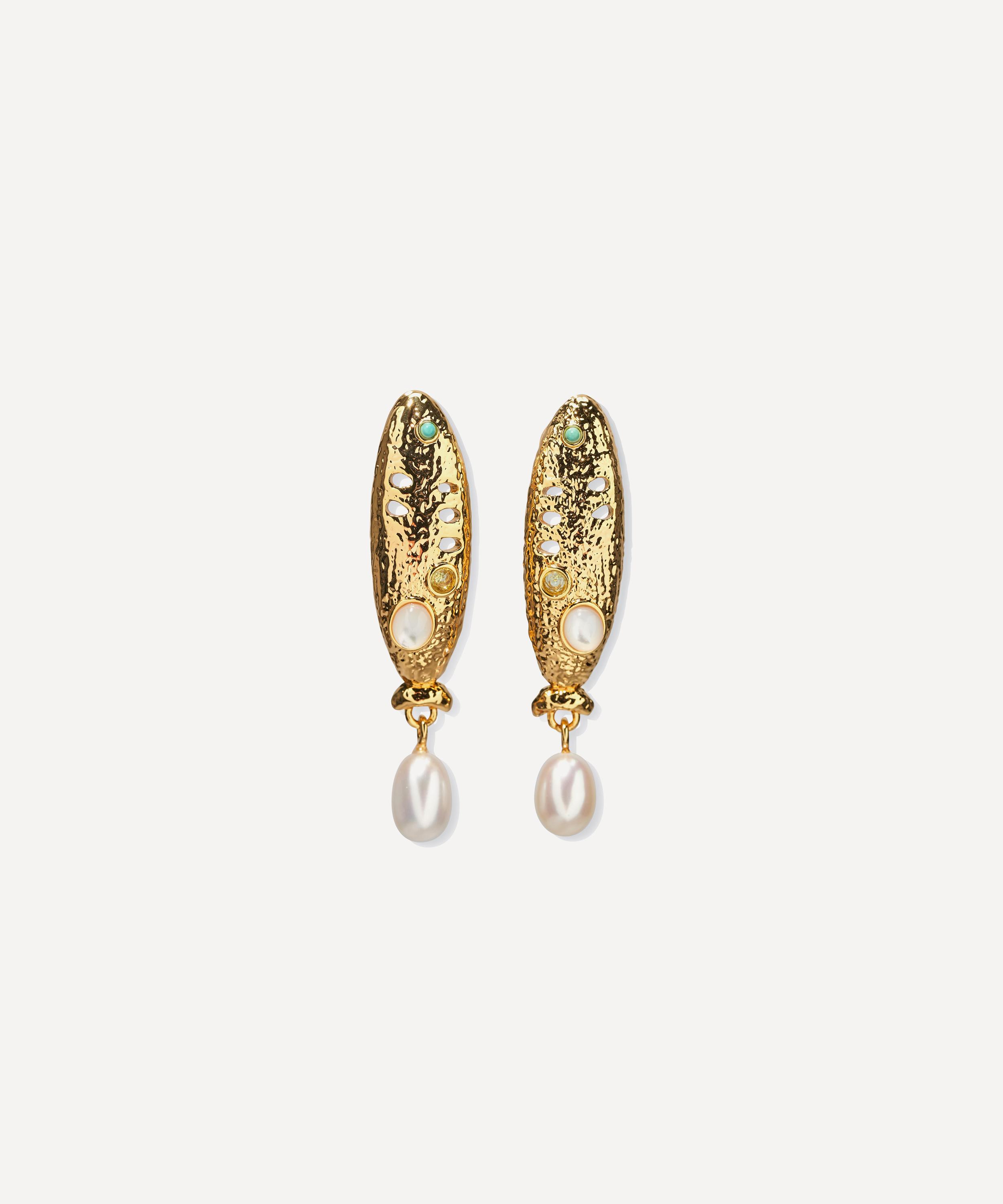 Lizzie Fortunato - Gold-Plated Sardina Pearl Drop Earrings image number 