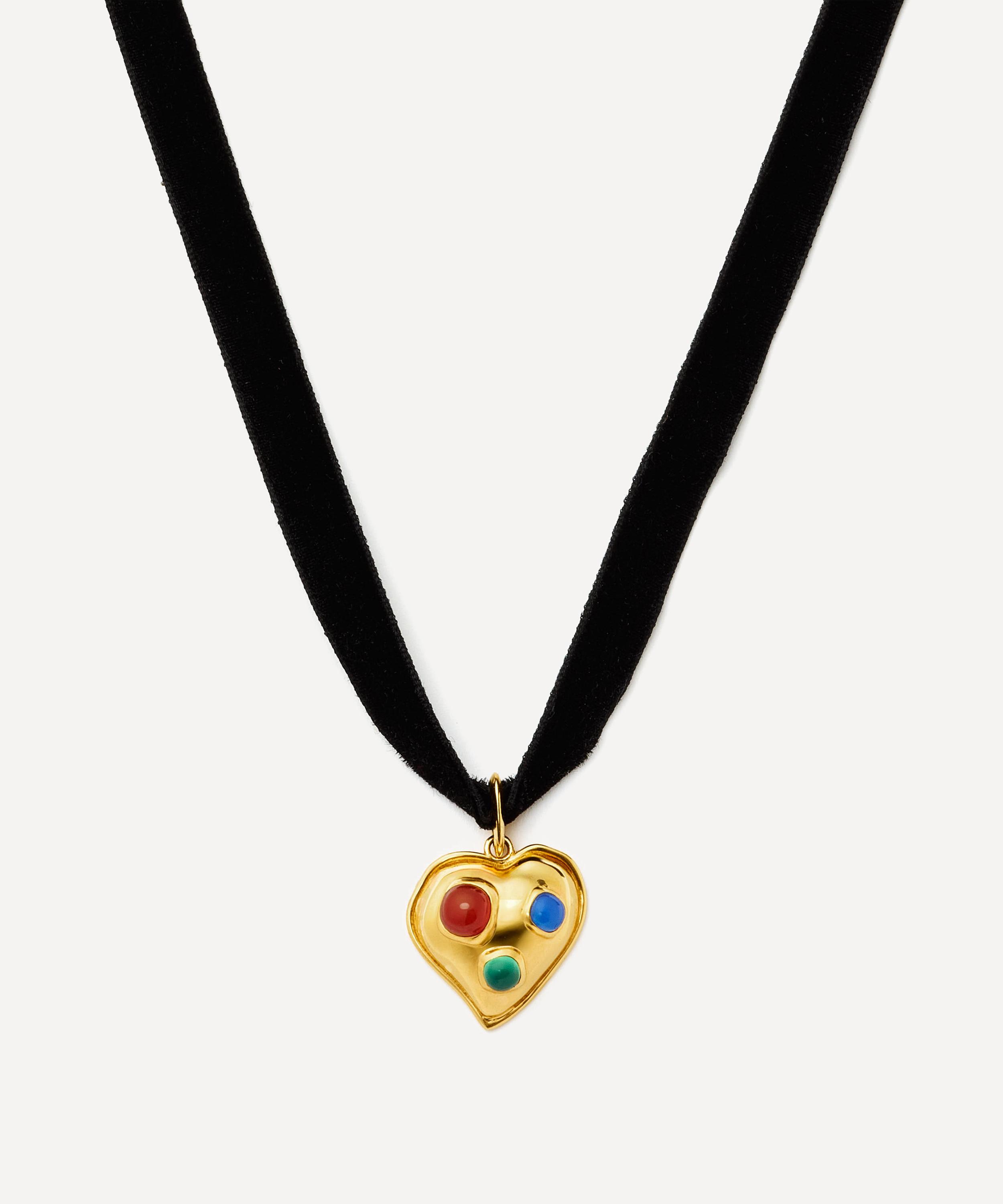 Missoma - X Rouje 18ct Gold-Plated Frankie Heart Gemstone Velvet Necklace image number 0