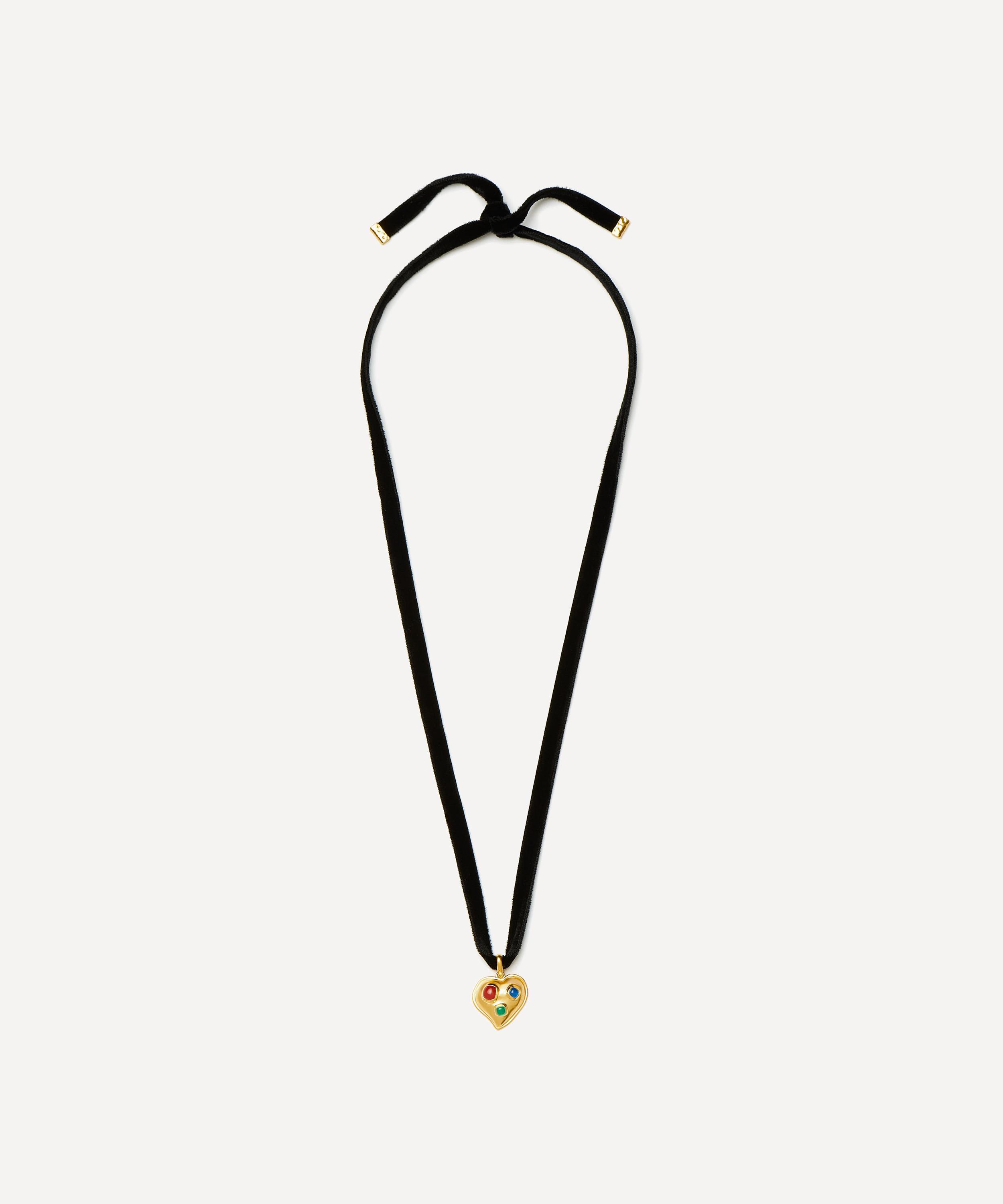 Missoma - X Rouje 18ct Gold-Plated Frankie Heart Gemstone Velvet Necklace image number 2