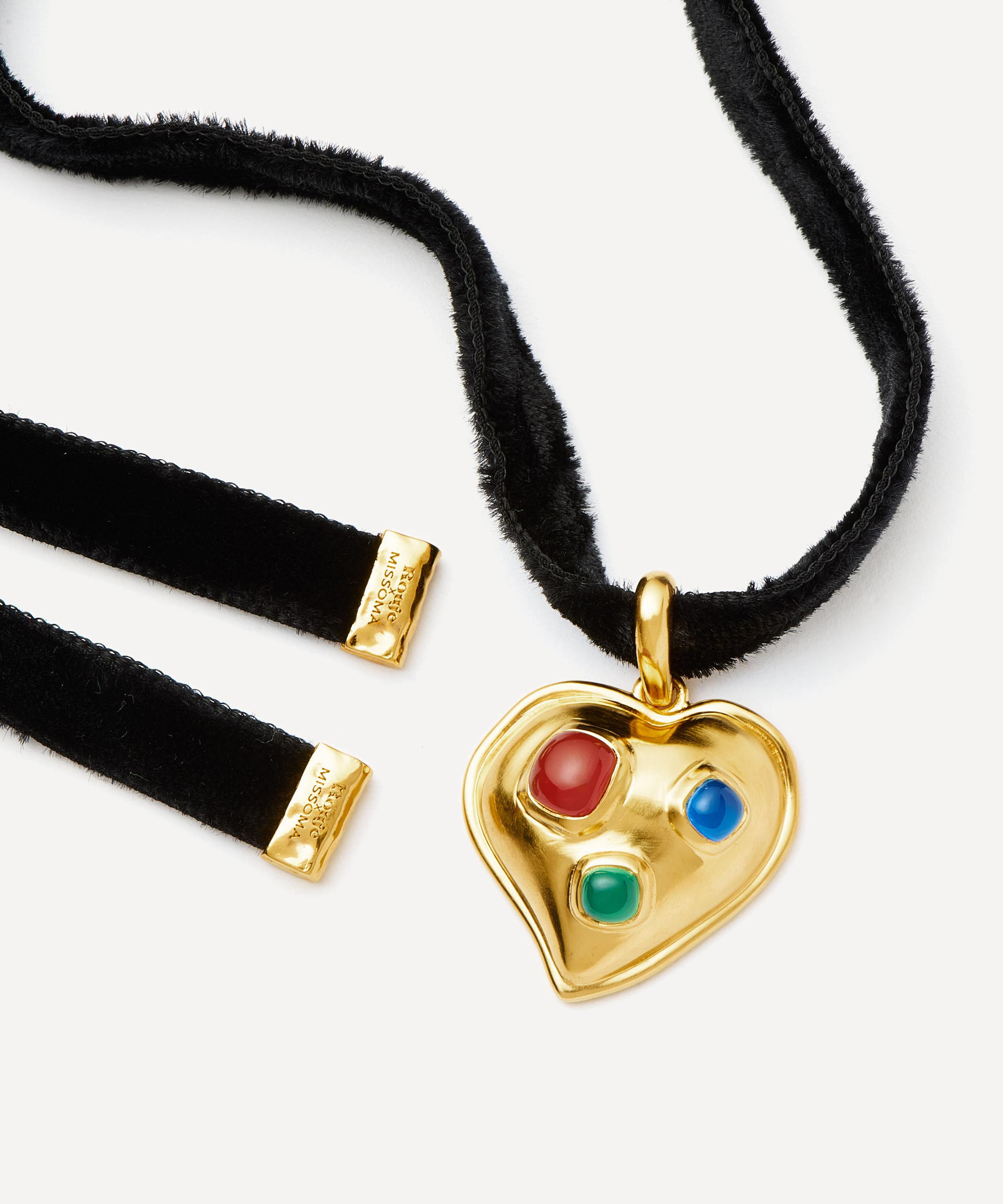 Missoma - X Rouje 18ct Gold-Plated Frankie Heart Gemstone Velvet Necklace image number 3