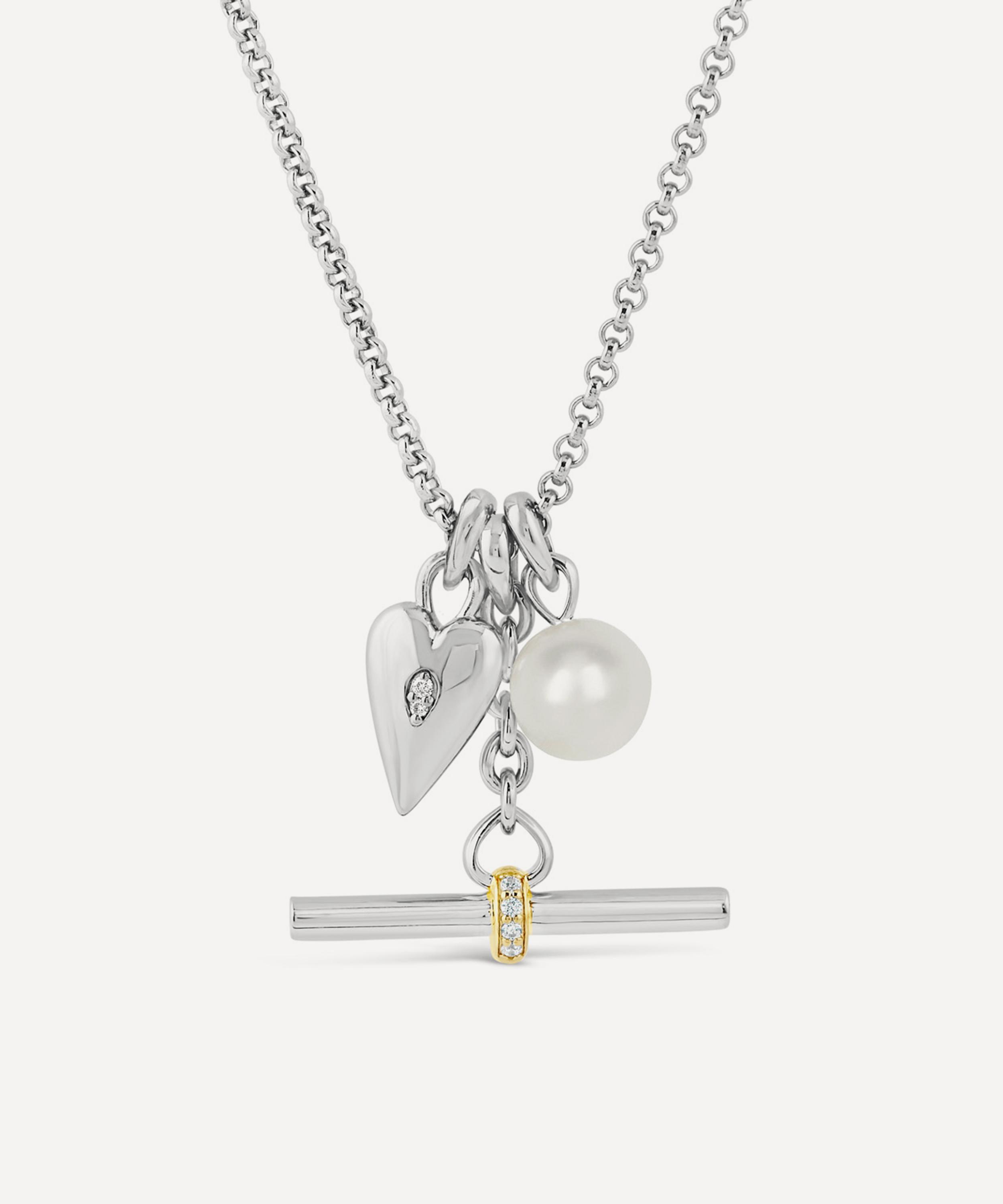 Dinny Hall - Mixed Metal My World T-Bar with Heart and Pearl Charm Cluster Pendant Necklace image number 0