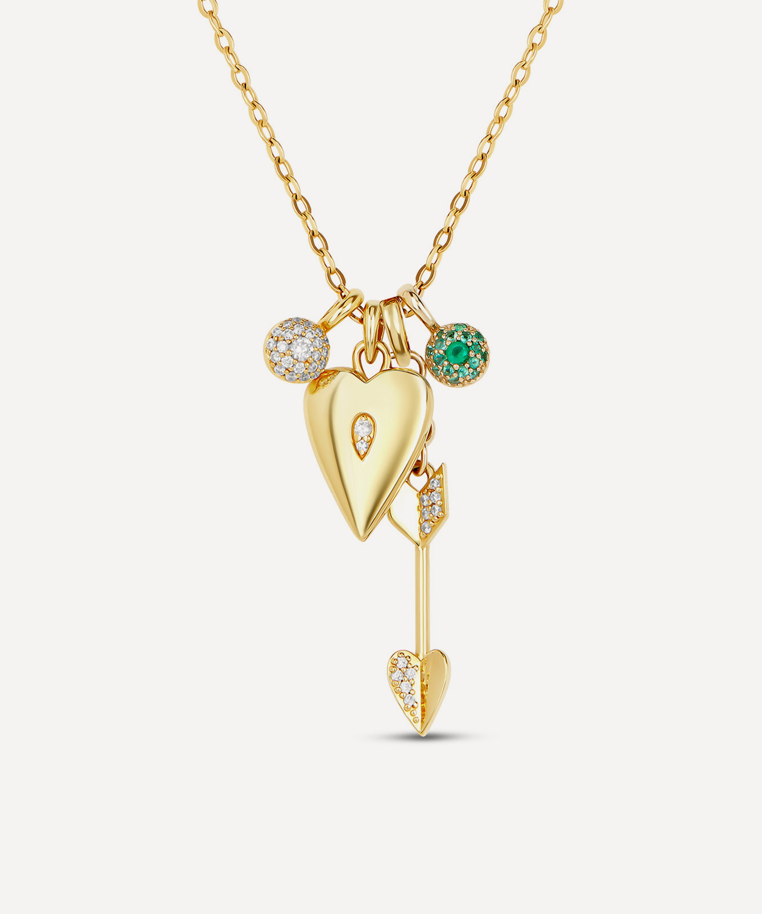 Dinny Hall - 9ct Gold My World Heart Locket with Arrow and Bon Bon Charms Cluster Pendant Necklace