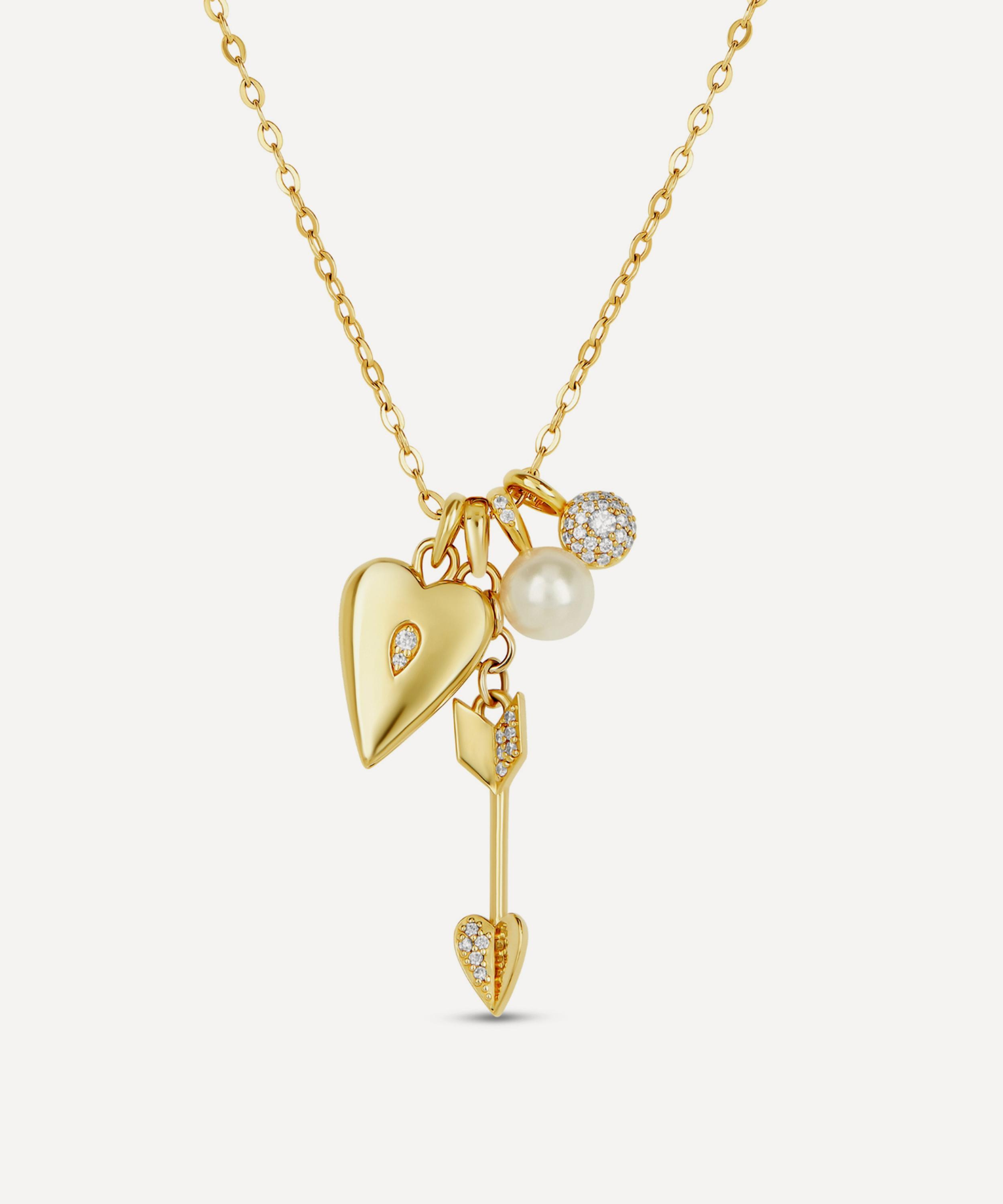 Dinny Hall - 9ct Gold My World Heart Locket with Arrow and Pearl and Bon Bon Charm Cluster Pendant Necklace image number 0