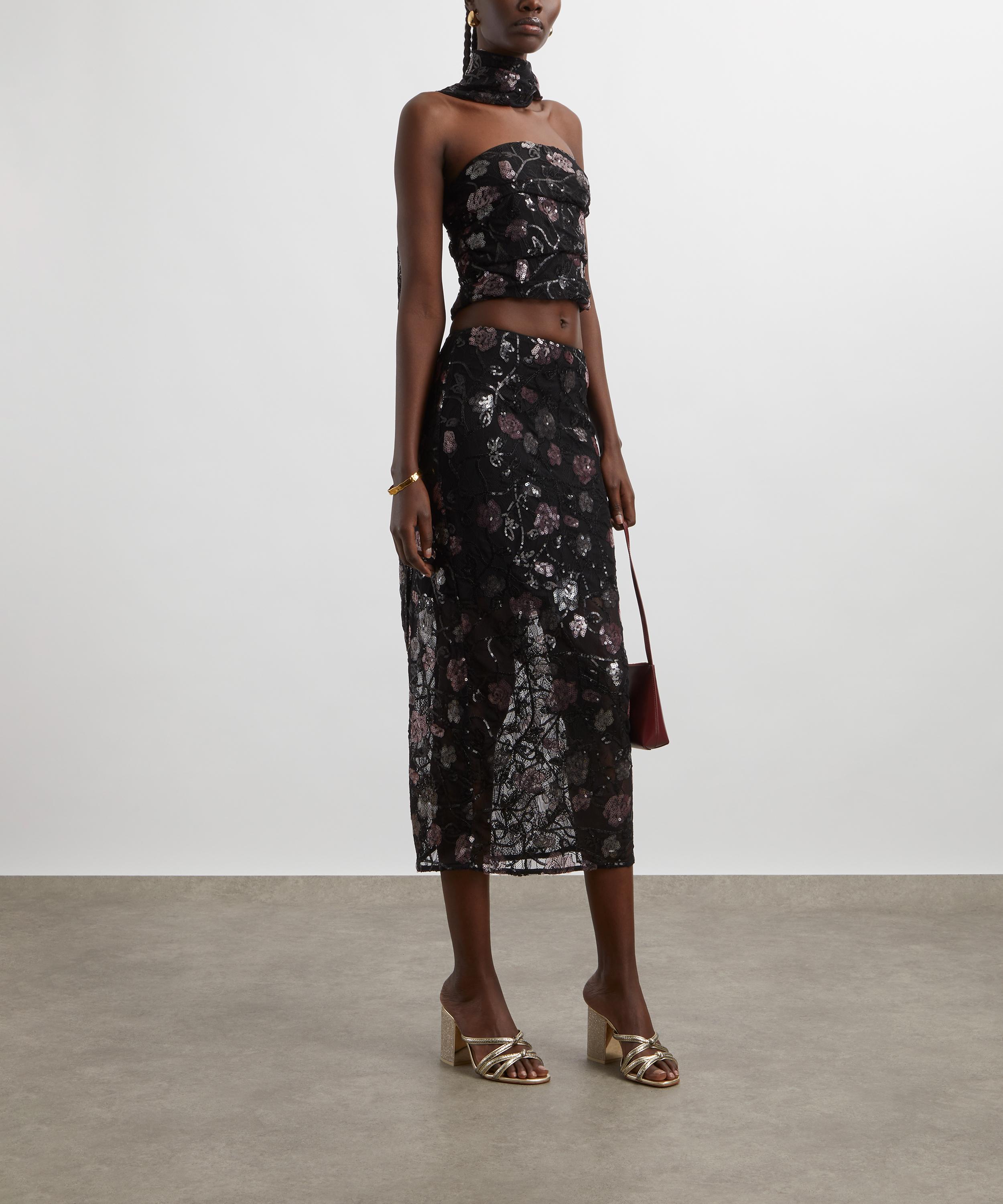 ROTATE Birger Christensen - Black Lace Long Midi Skirt image number 1