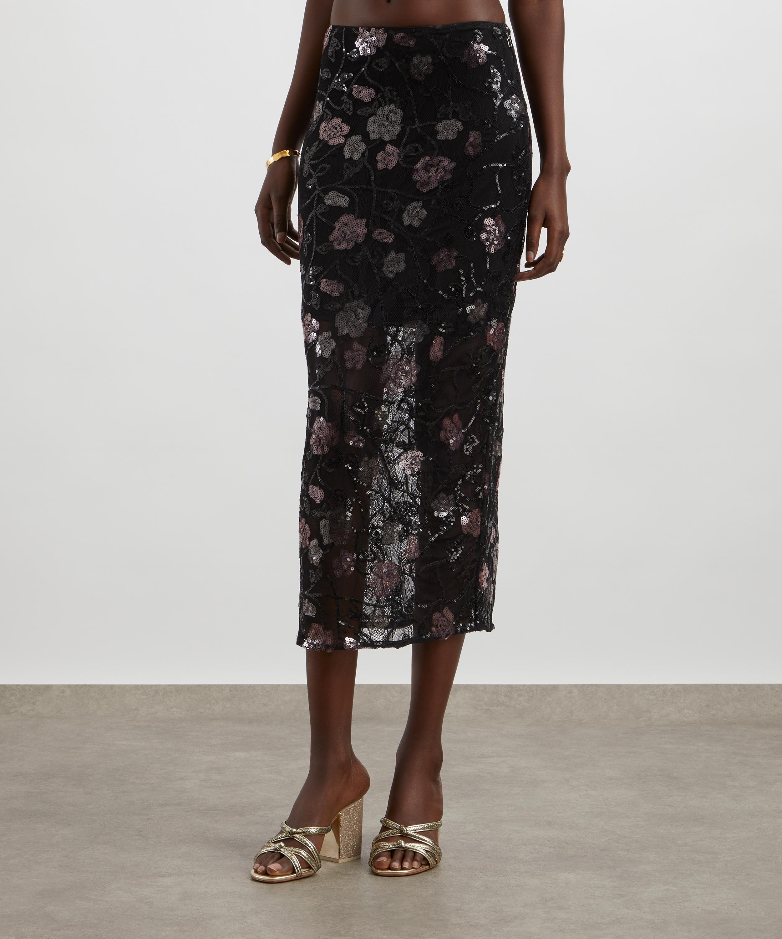 ROTATE Birger Christensen - Black Lace Long Midi Skirt image number 2