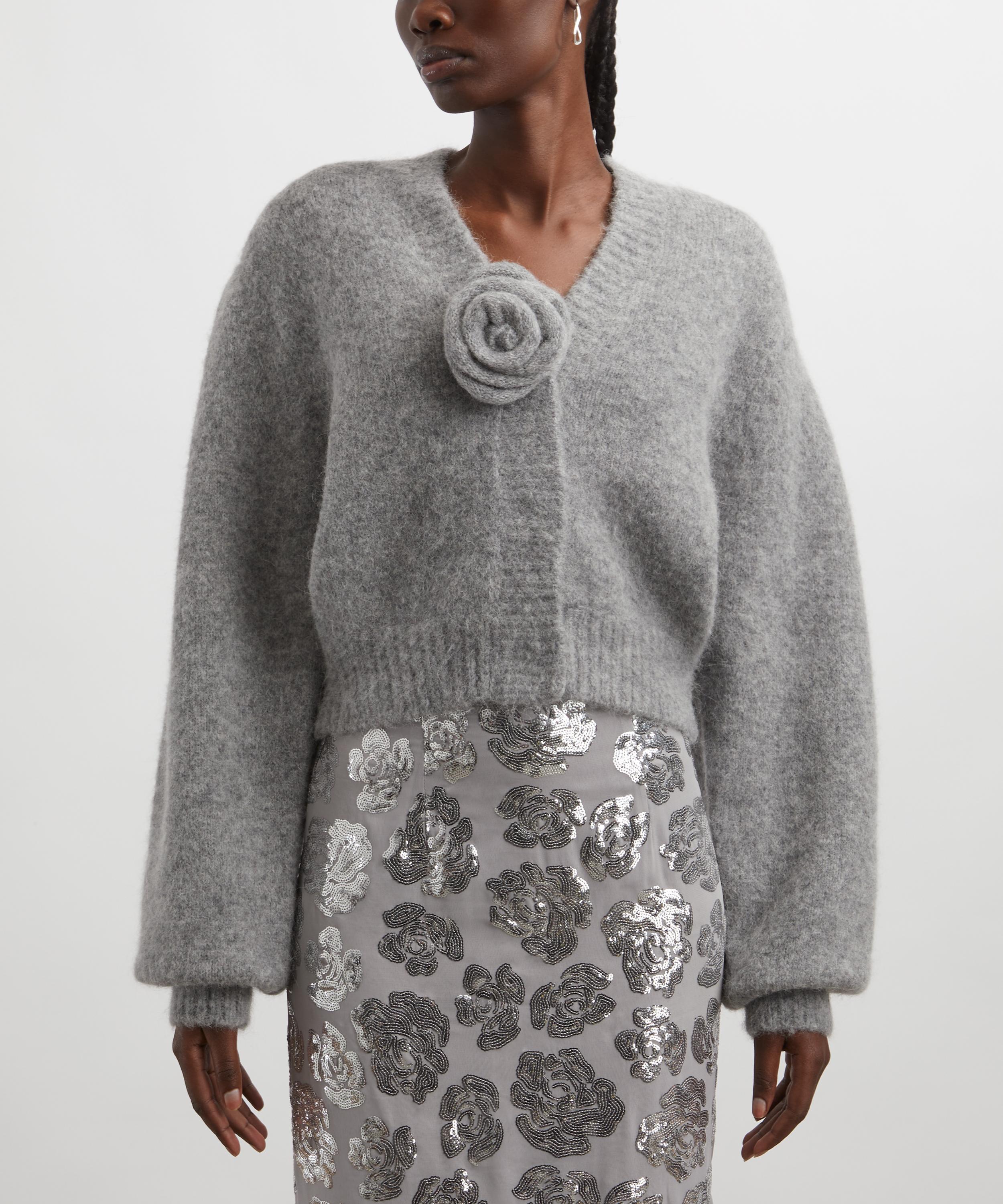 ROTATE Birger Christensen - Grey Knit Cropped Cardigan image number 2