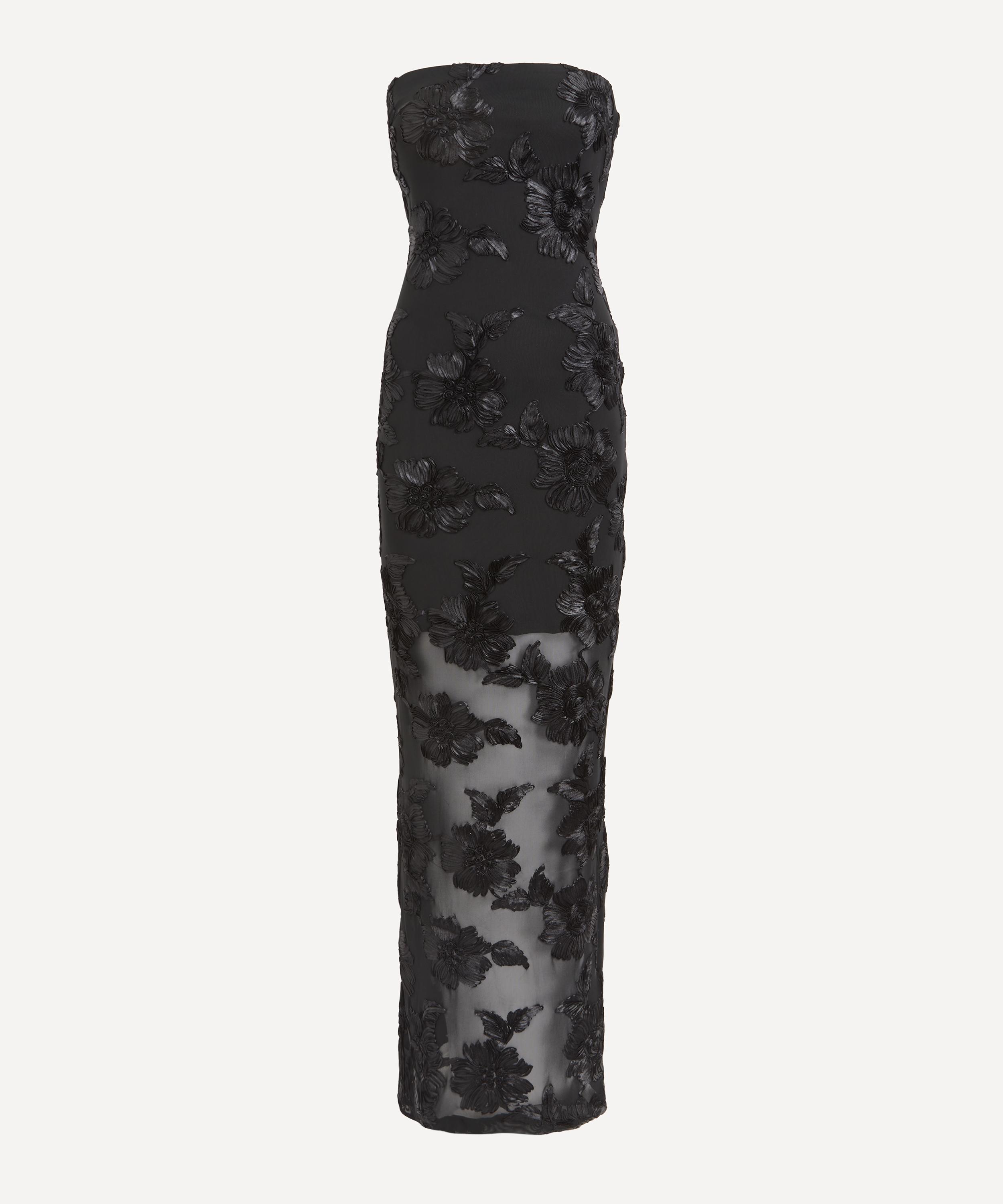 ROTATE Birger Christensen - Black Flower Mesh Tube Dress image number 0