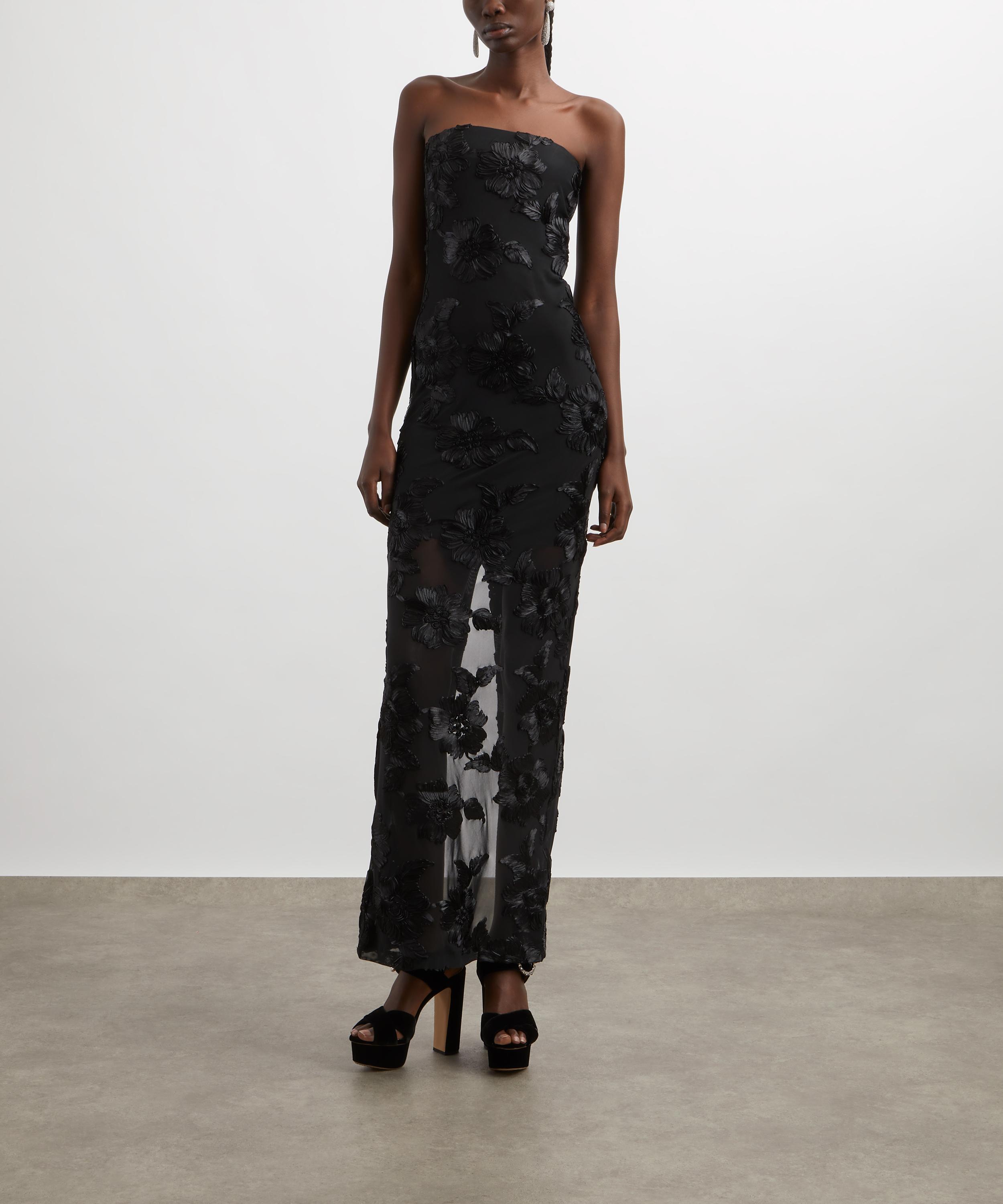 ROTATE Birger Christensen - Black Flower Mesh Tube Dress image number 2