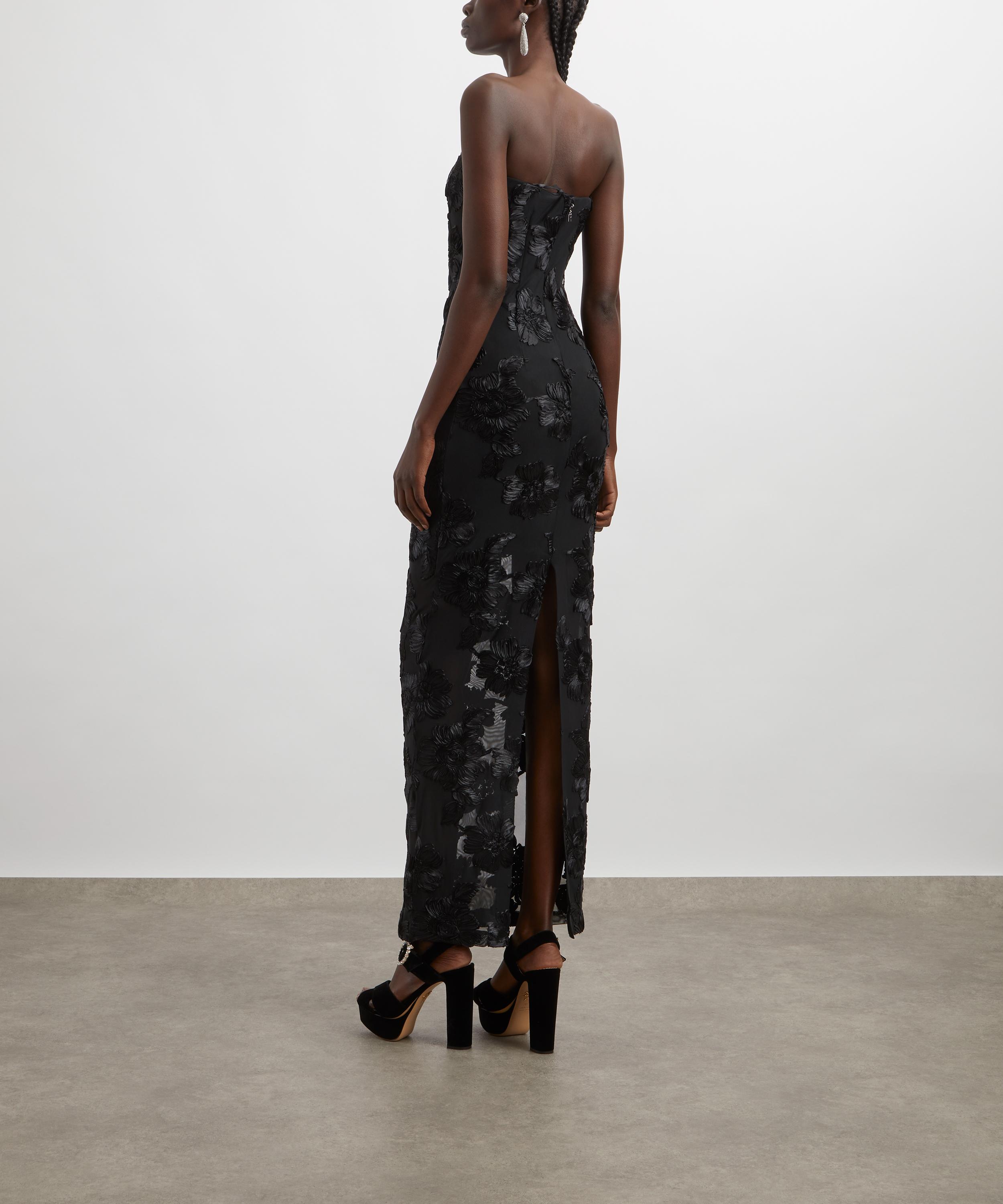 ROTATE Birger Christensen - Black Flower Mesh Tube Dress image number 3