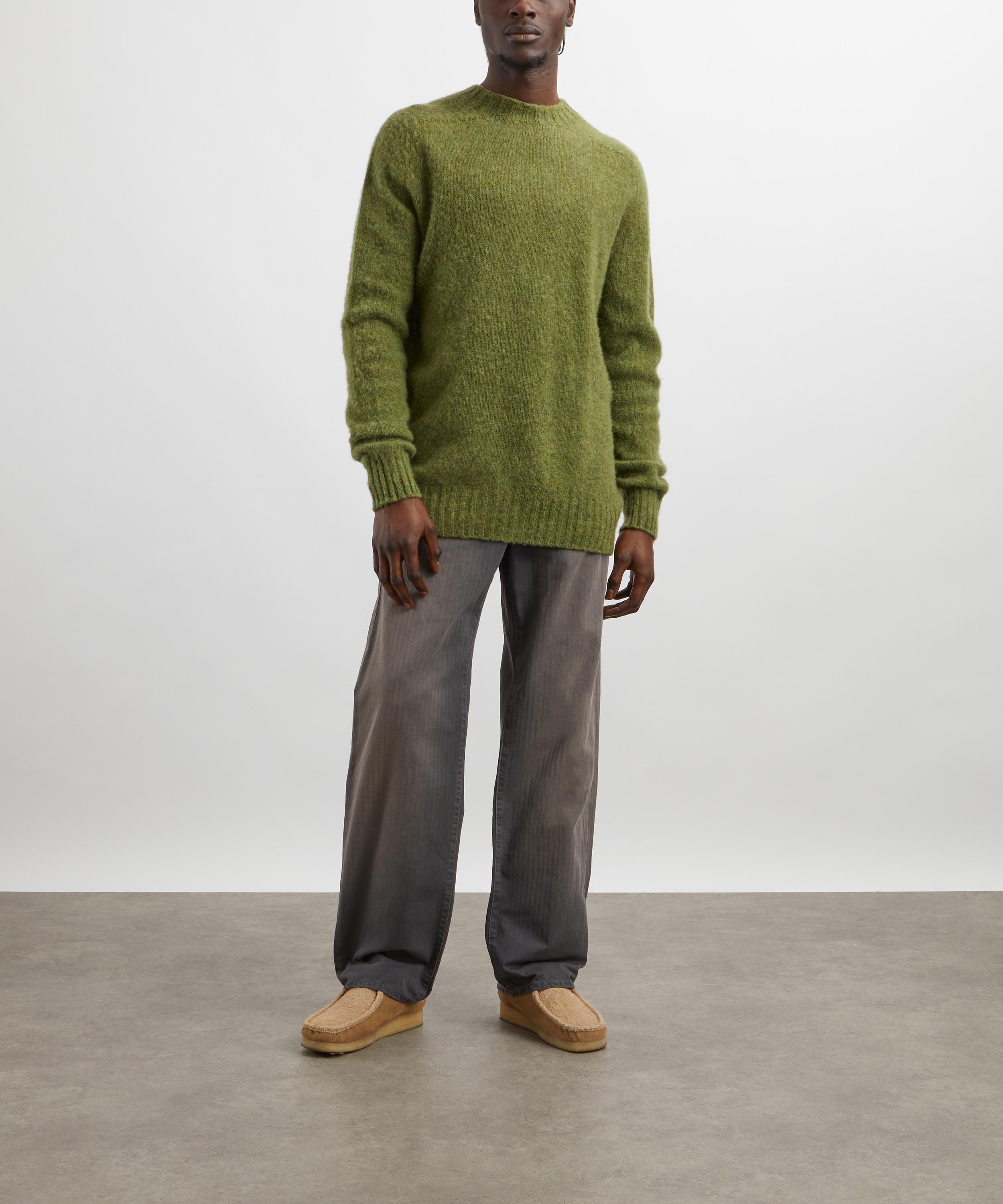 Sunspel - Moss Green Melange Shetland Crew Jumper image number 1