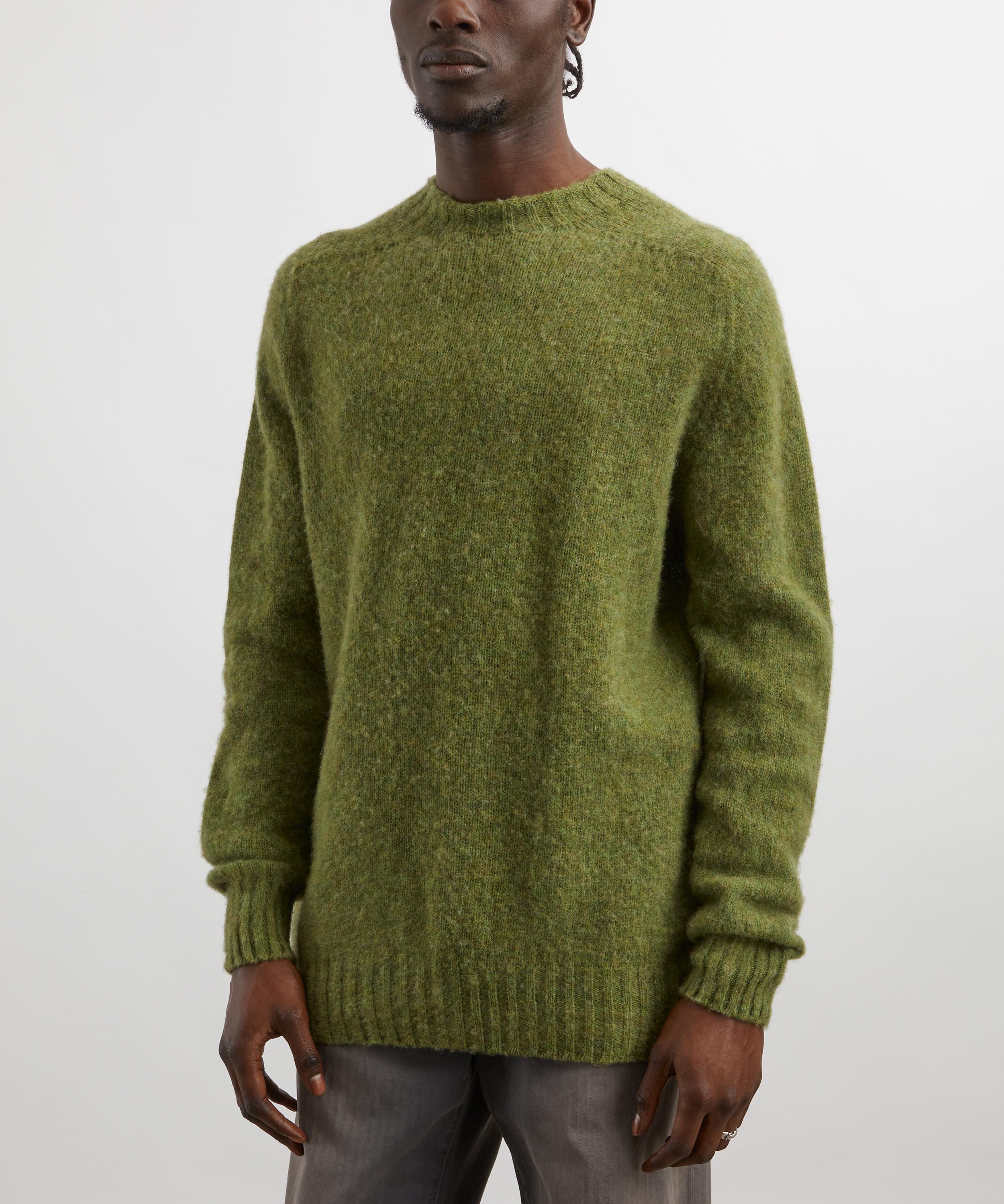 Sunspel - Moss Green Melange Shetland Crew Jumper image number 2