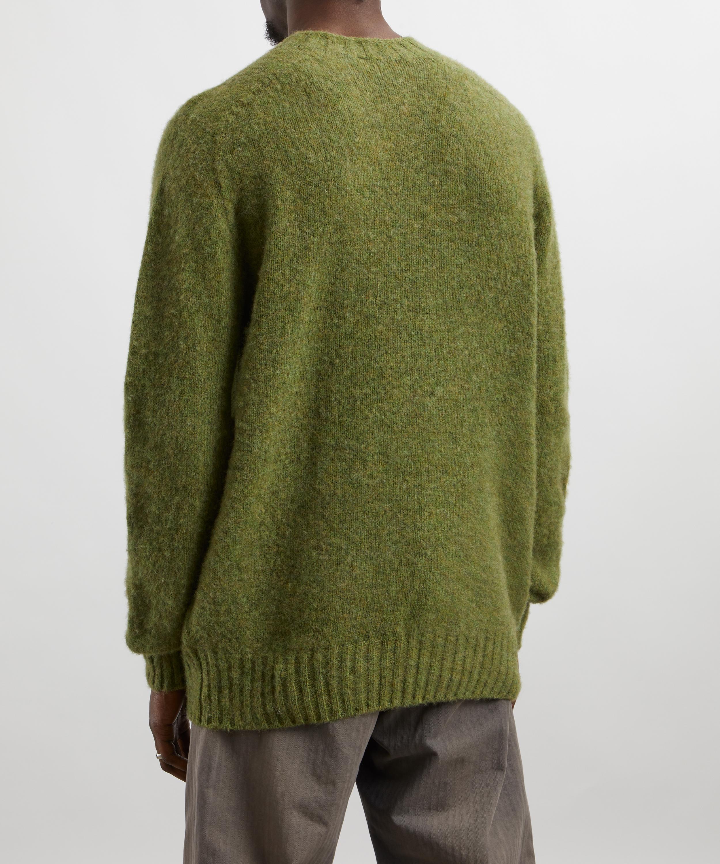 Sunspel - Moss Green Melange Shetland Crew Jumper image number 3