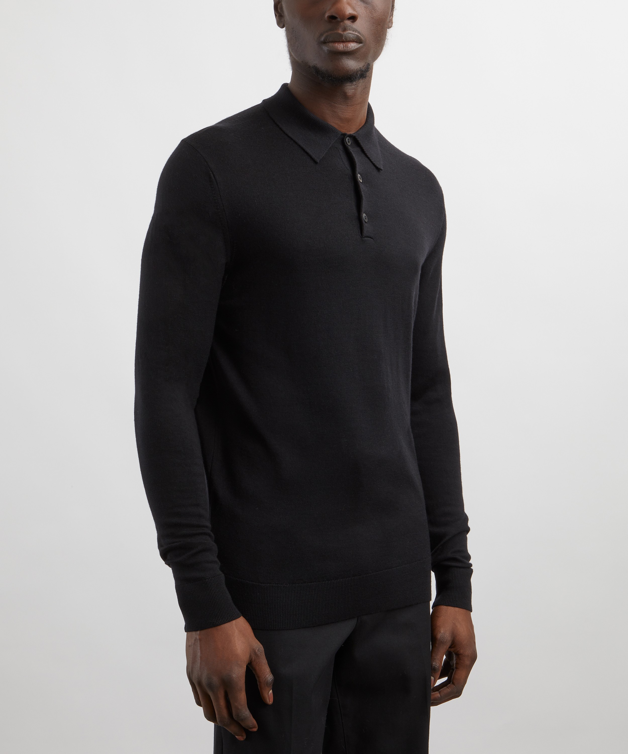 Sunspel - Black Extra-Fine Merino Polo Shirt image number 2