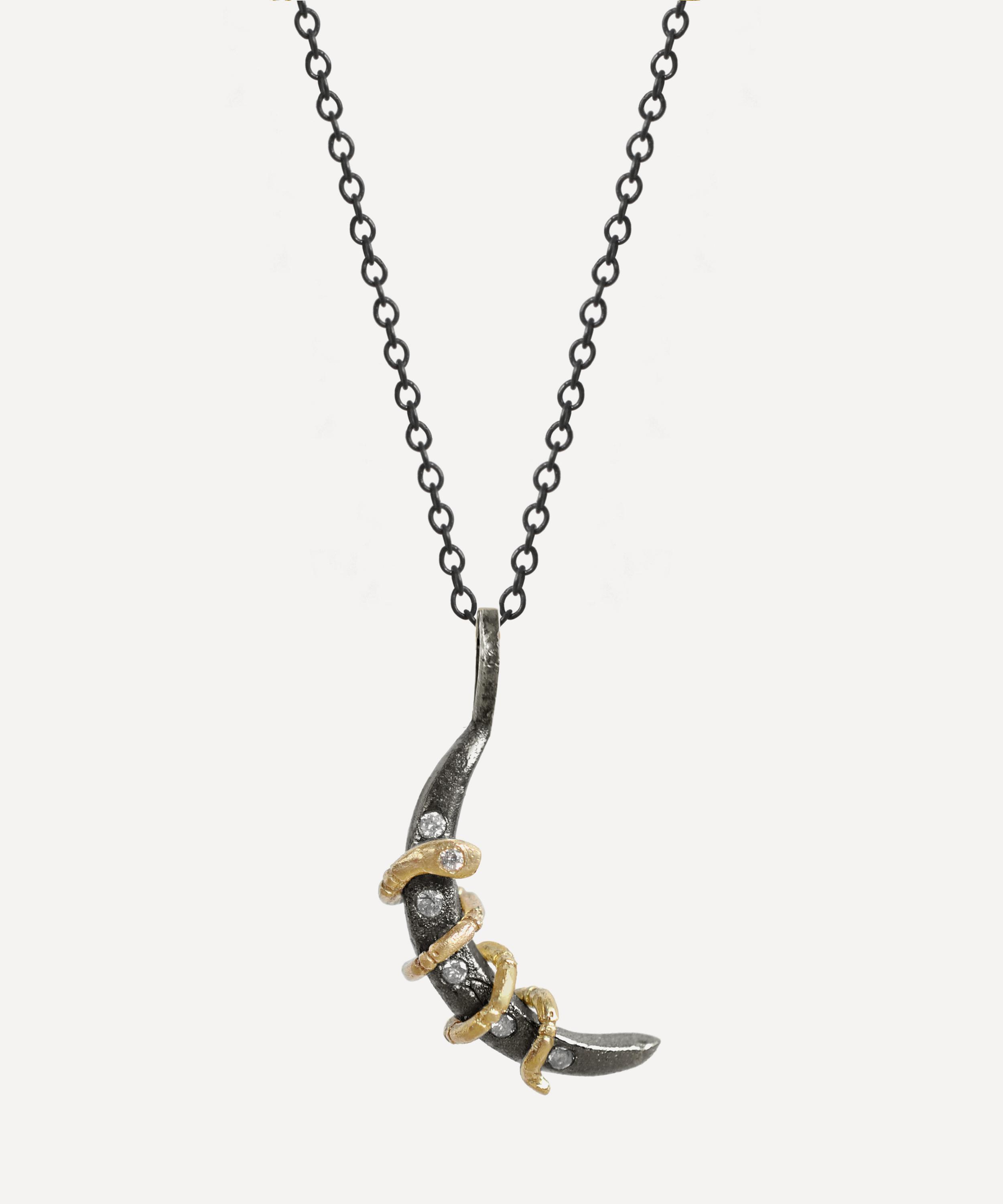 Acanthus - Mixed Metal Serpent Moon Pendant Necklace image number 0