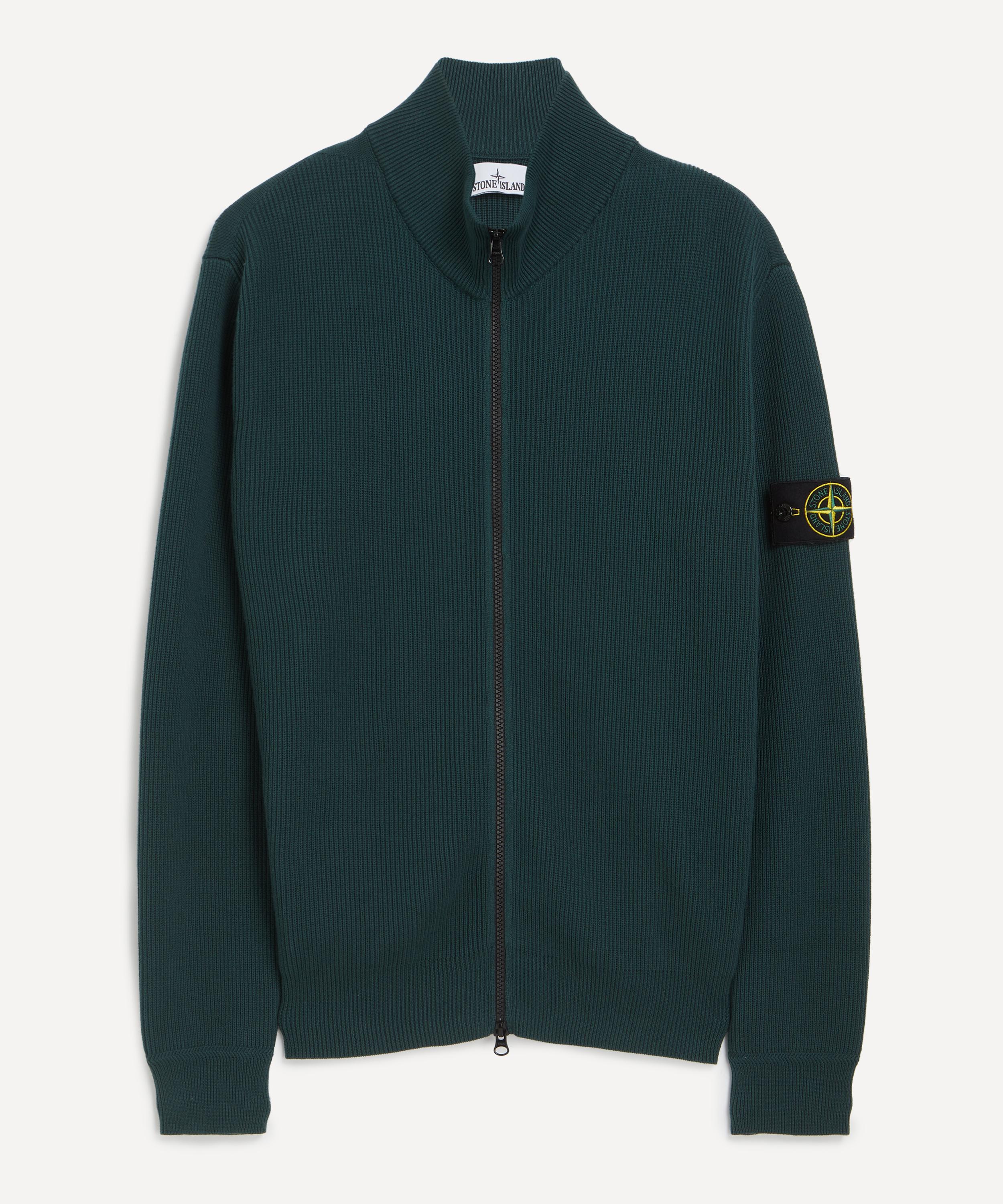 Stone Island - Bottle Green Ribbed Zip Cardigan image number 0