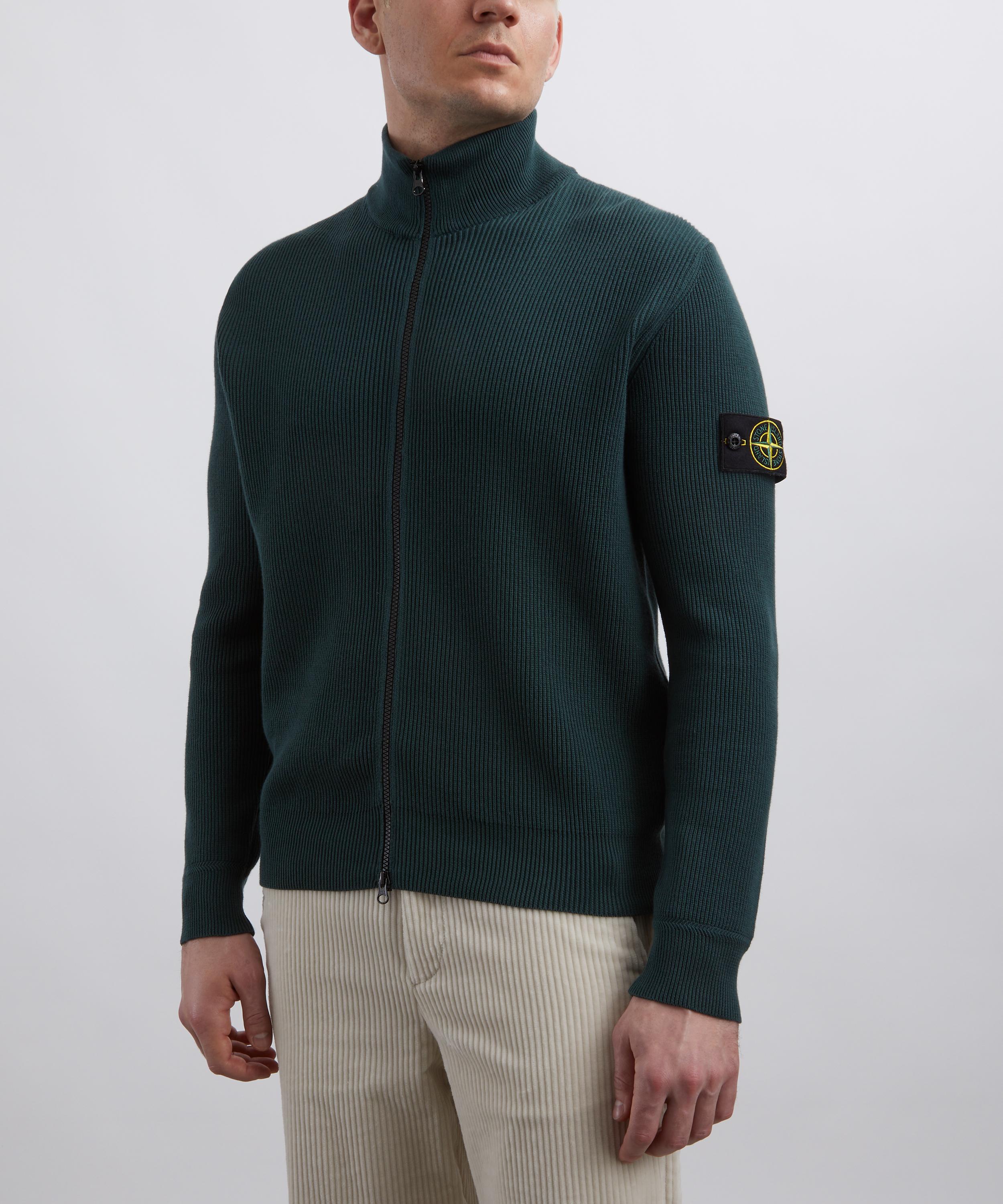 Stone Island - Bottle Green Ribbed Zip Cardigan image number 2