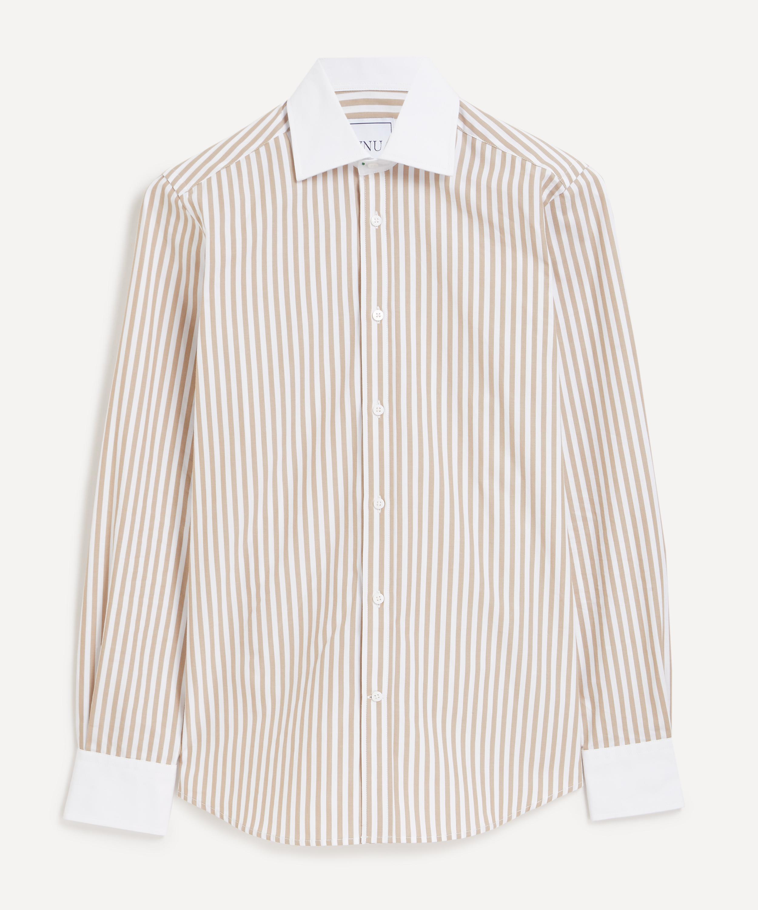 With Nothing Underneath - The Boyfriend Fine Poplin Latte Stripe Shirt image number 0