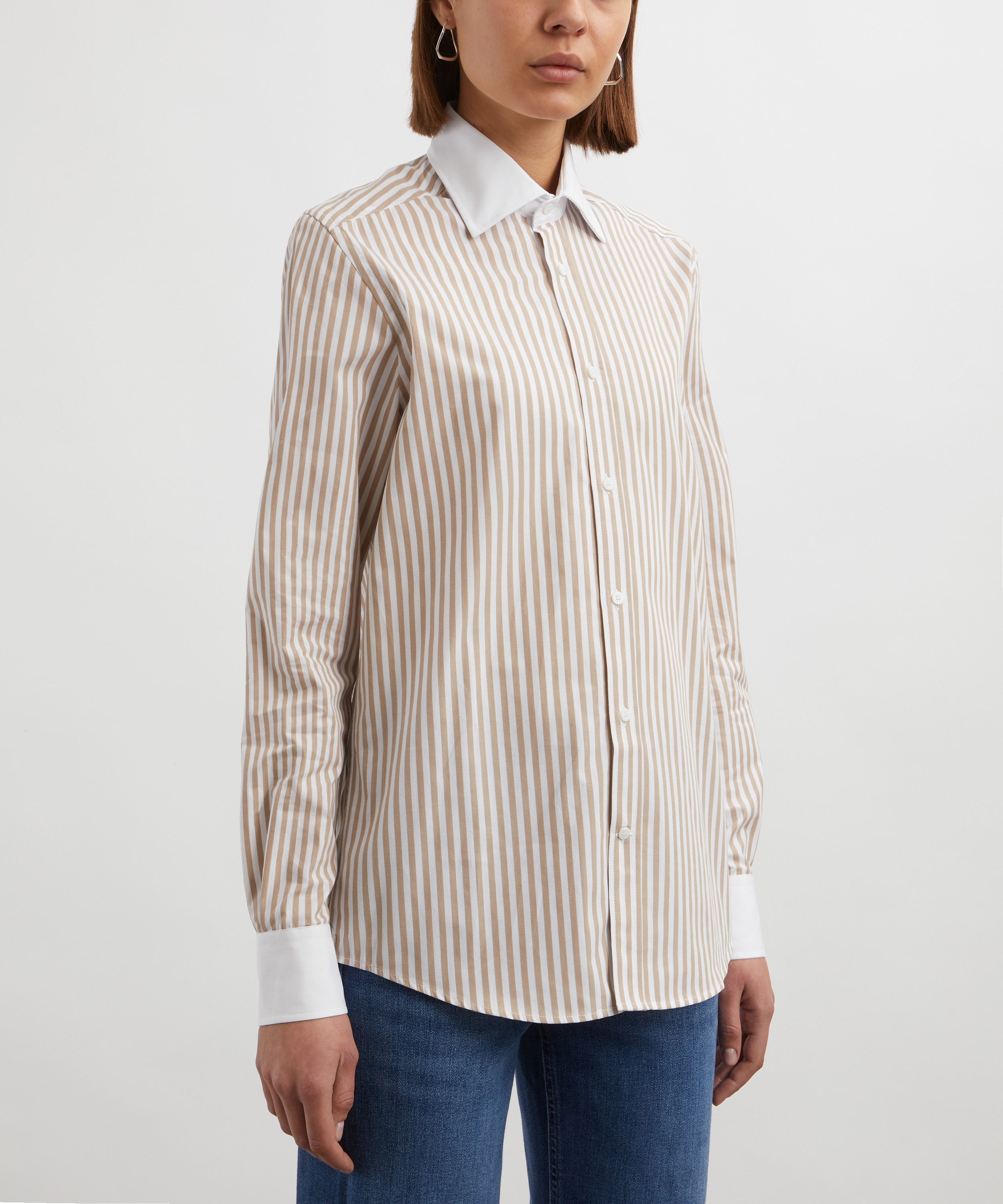 With Nothing Underneath - The Boyfriend Fine Poplin Latte Stripe Shirt image number 2