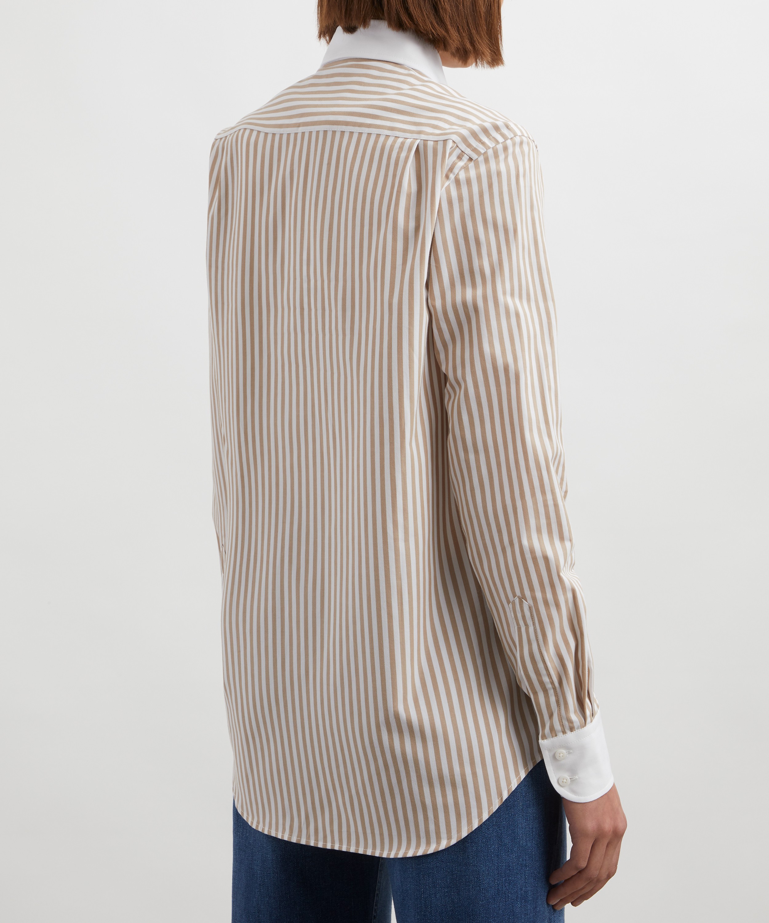 With Nothing Underneath - The Boyfriend Fine Poplin Latte Stripe Shirt image number 3