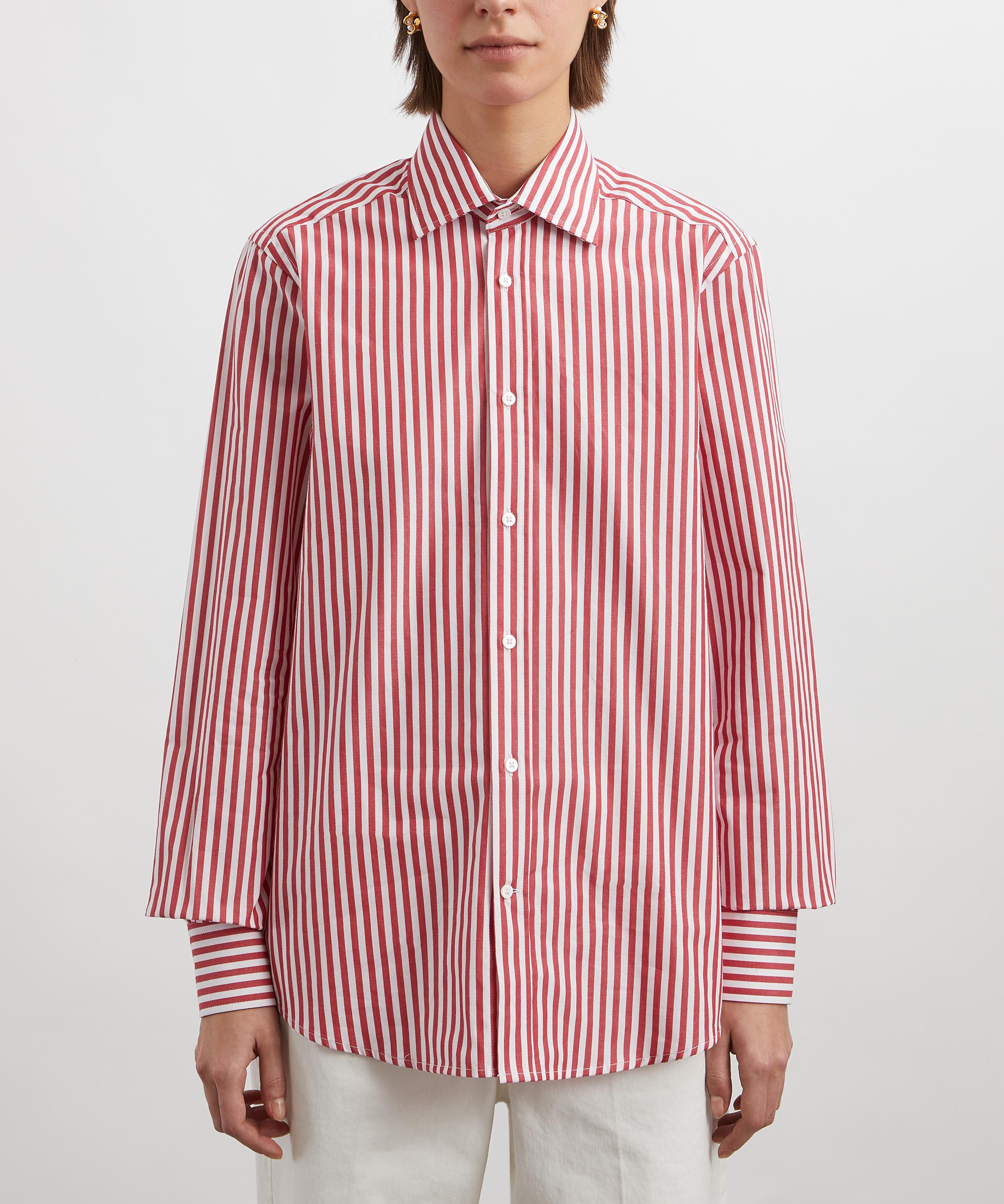 With Nothing Underneath - The Boyfriend Fine Poplin Red Stripe Shirt image number 2