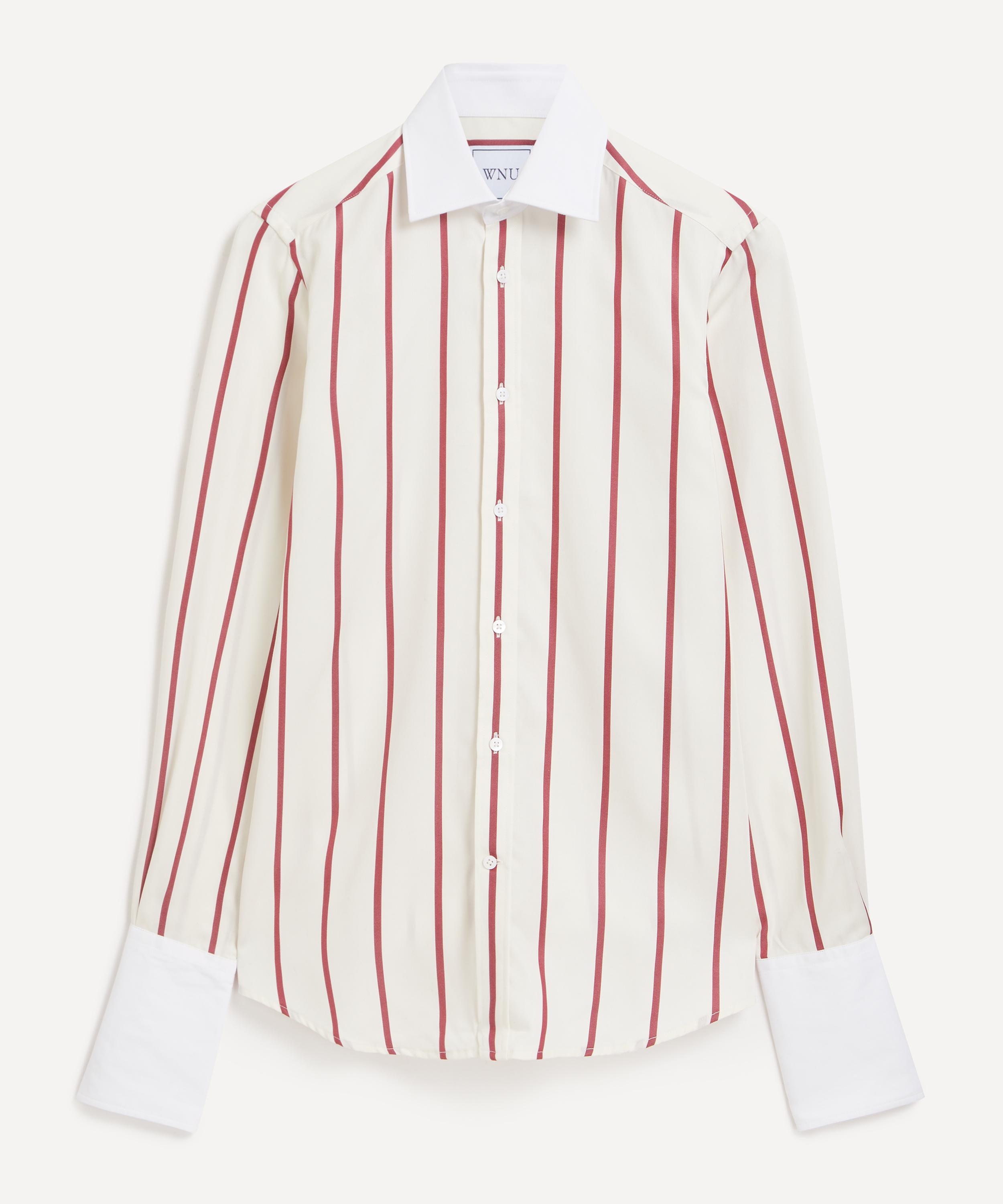 With Nothing Underneath - The Boyfriend Exaggerated Cuff Tencel Burgundy Stripe Shirt image number 0