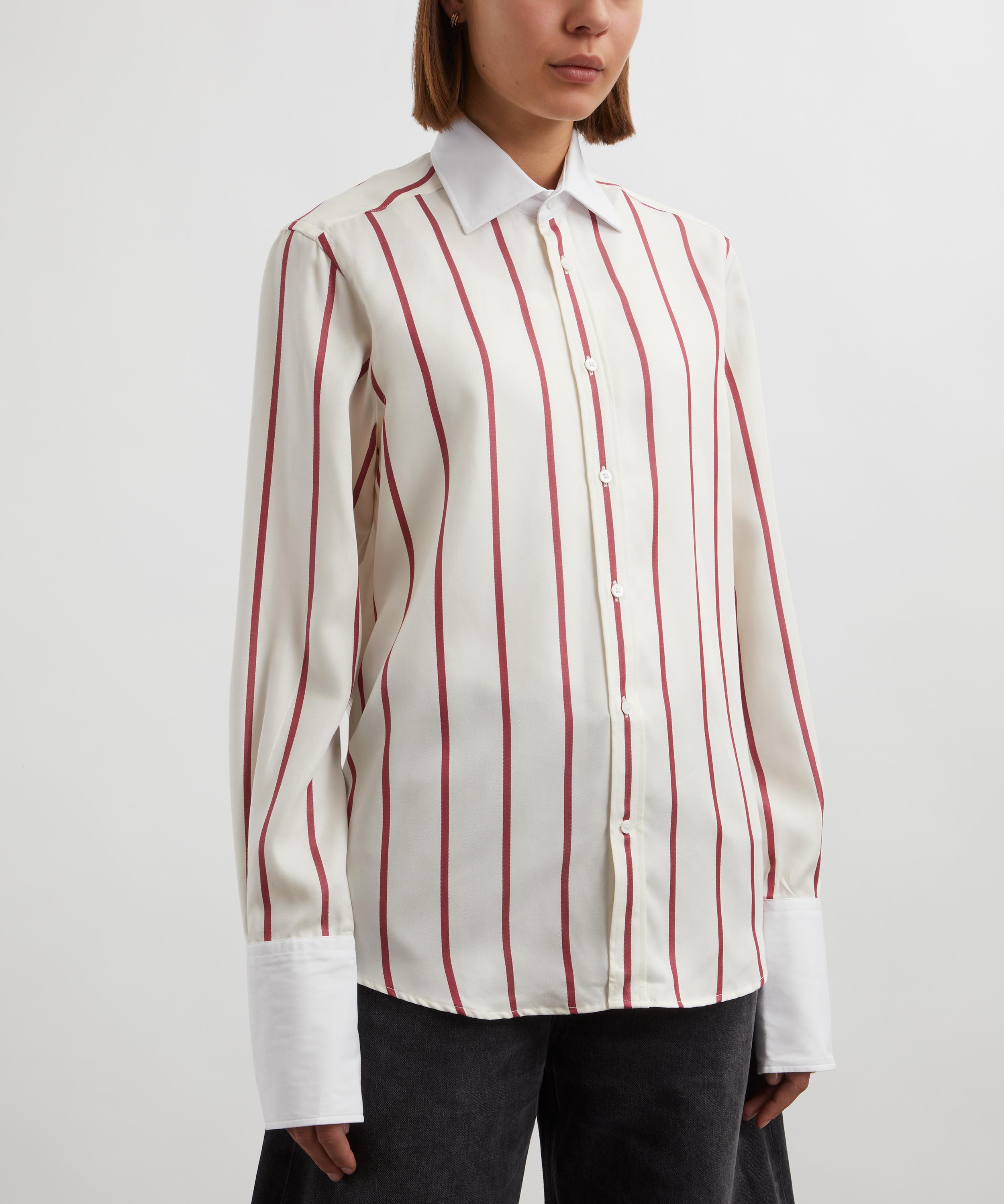 With Nothing Underneath - The Boyfriend Exaggerated Cuff Tencel Burgundy Stripe Shirt image number 2