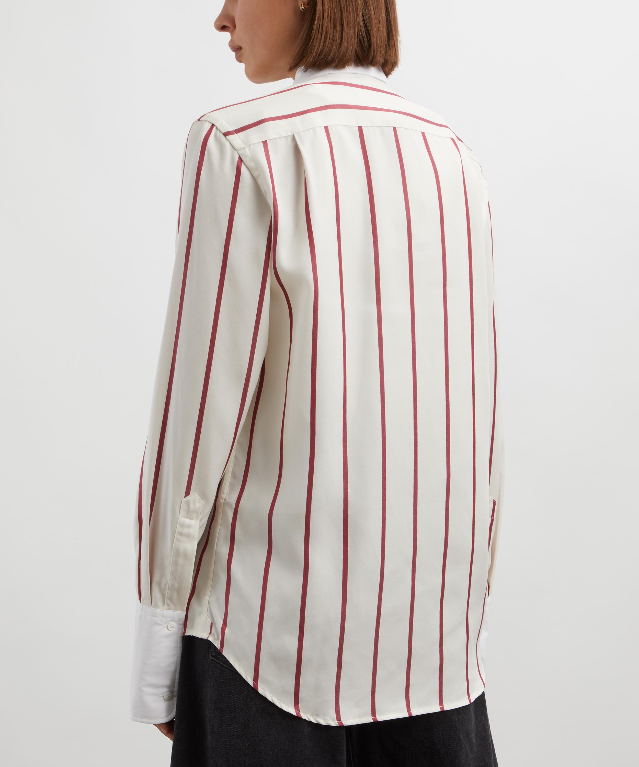 With Nothing Underneath - The Boyfriend Exaggerated Cuff Tencel Burgundy Stripe Shirt image number 3