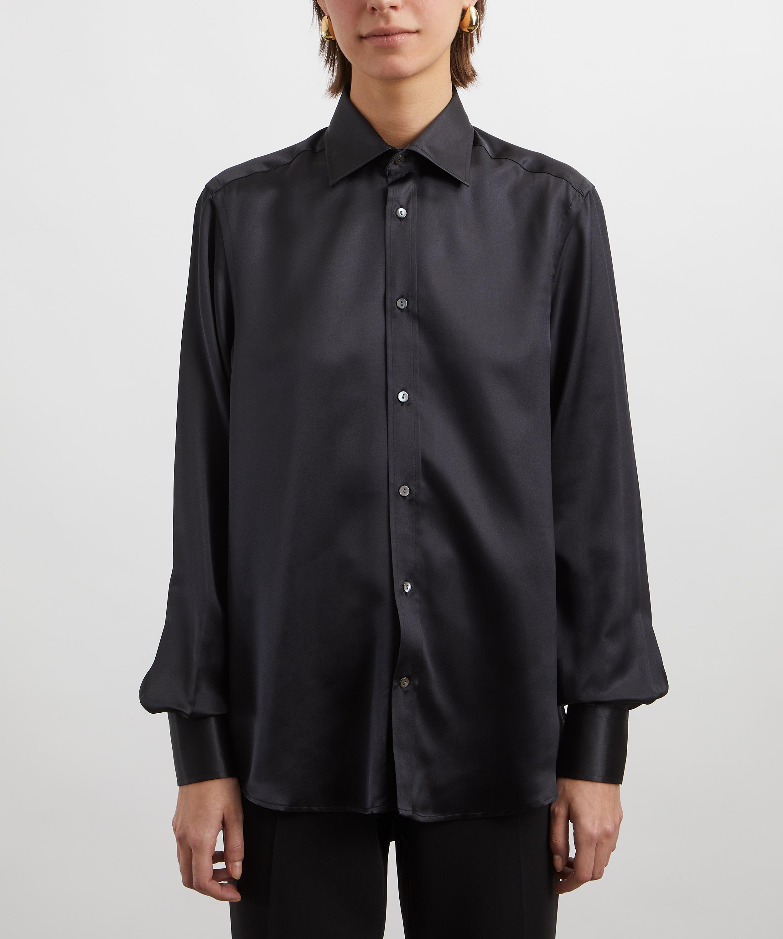 With Nothing Underneath - The Boyfriend Silk Onyx Shirt image number 2