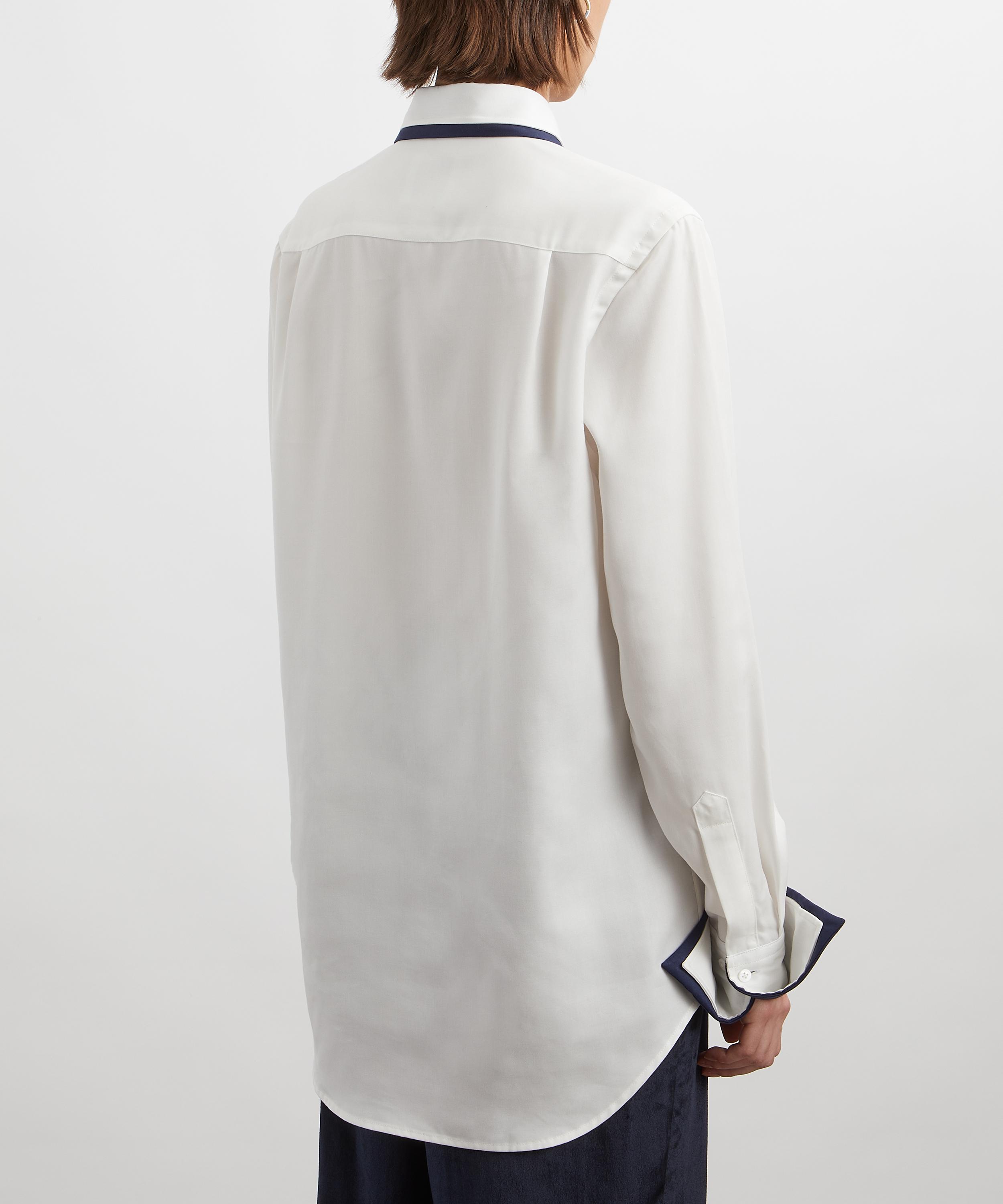 With Nothing Underneath - The Boyfriend Double Cuff Tencel Off White and Navy Shirt image number 3