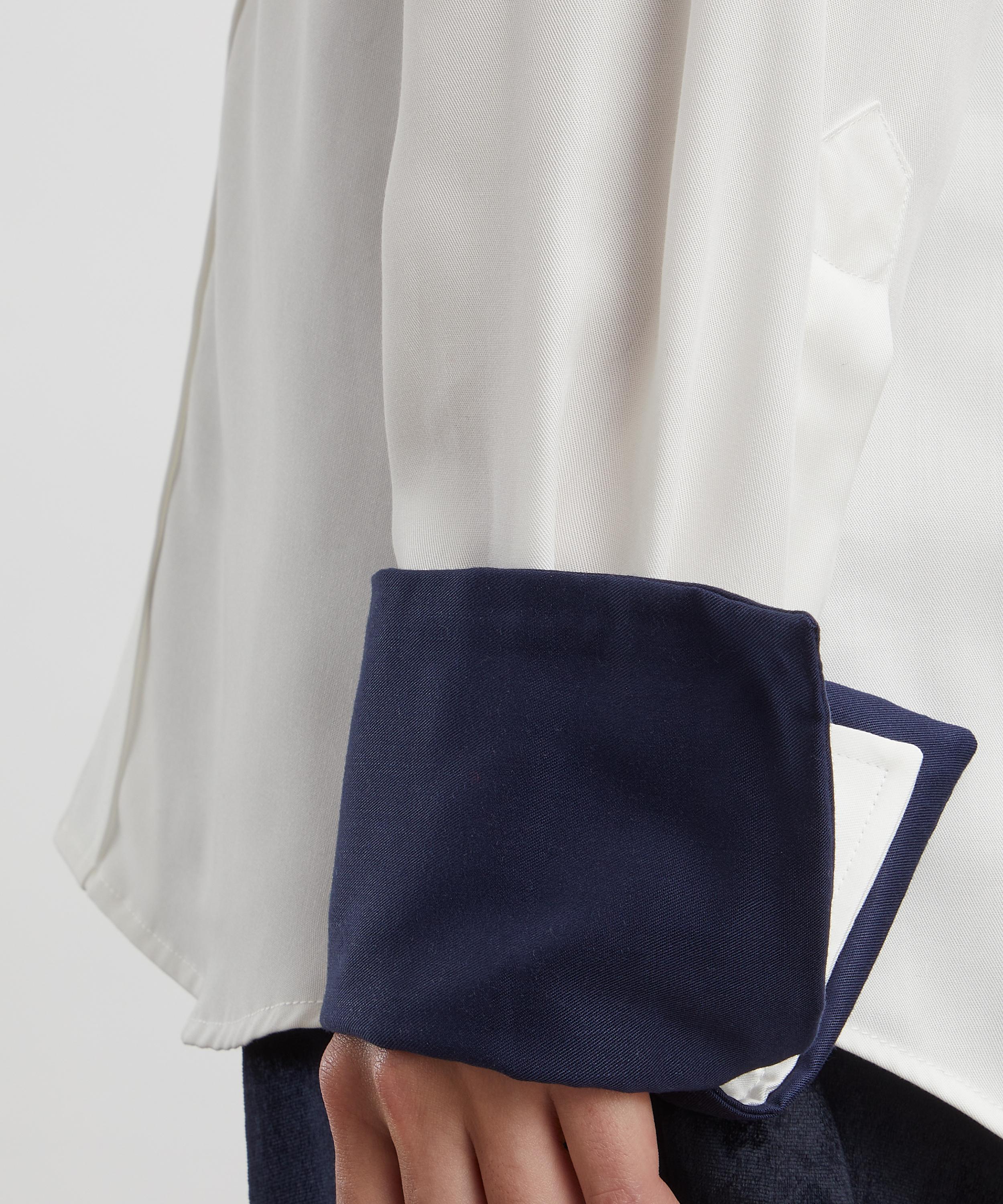 With Nothing Underneath - The Boyfriend Double Cuff Tencel Off White and Navy Shirt image number 4