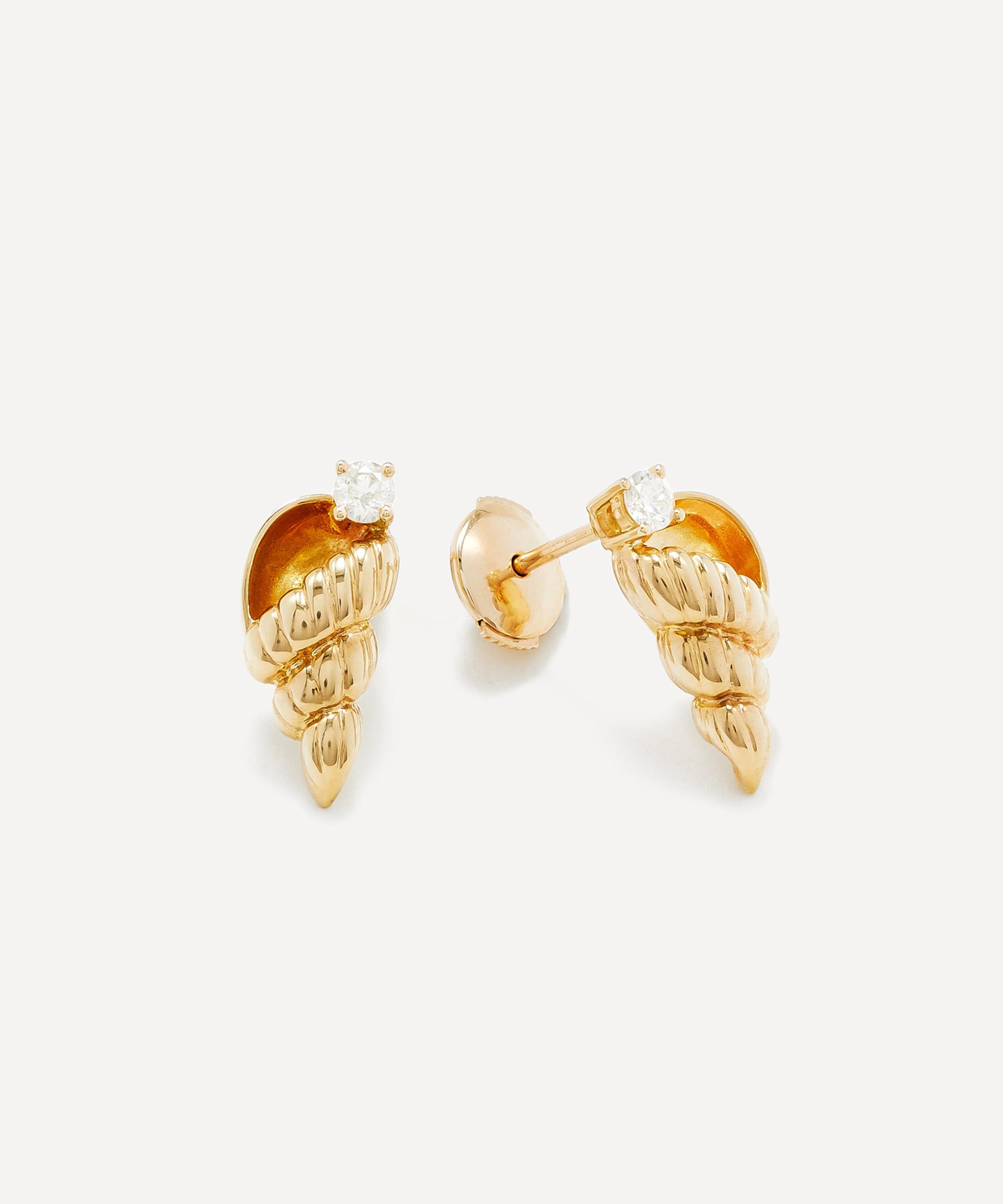 Yvonne L&eacute;on - 9ct Gold Diamond Shell Stud Earrings