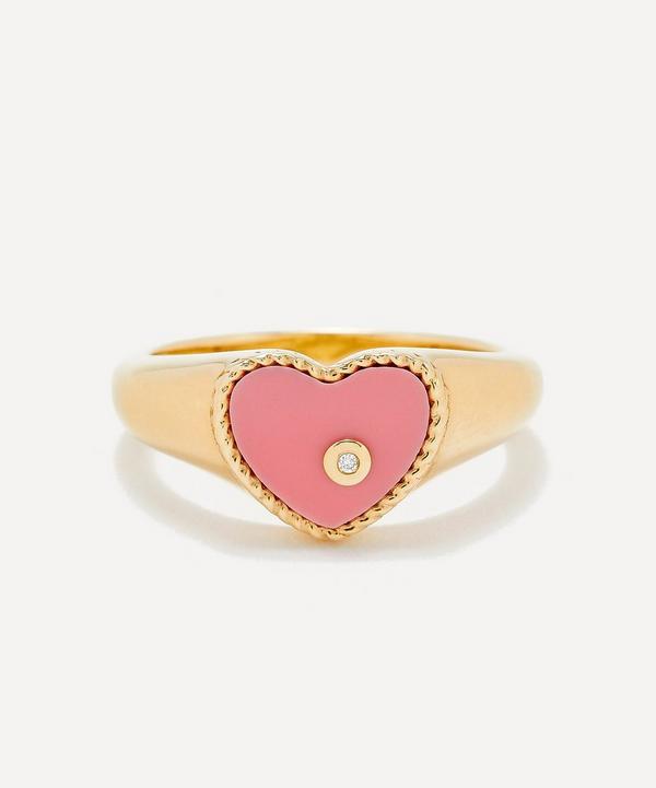 Yvonne Léon 9ct Gold Baby Chevaliere Cœur Pink Coral Signet Yvonne Léon 9ct Gold Baby Chevaliere Cœur Pink Coral Signet