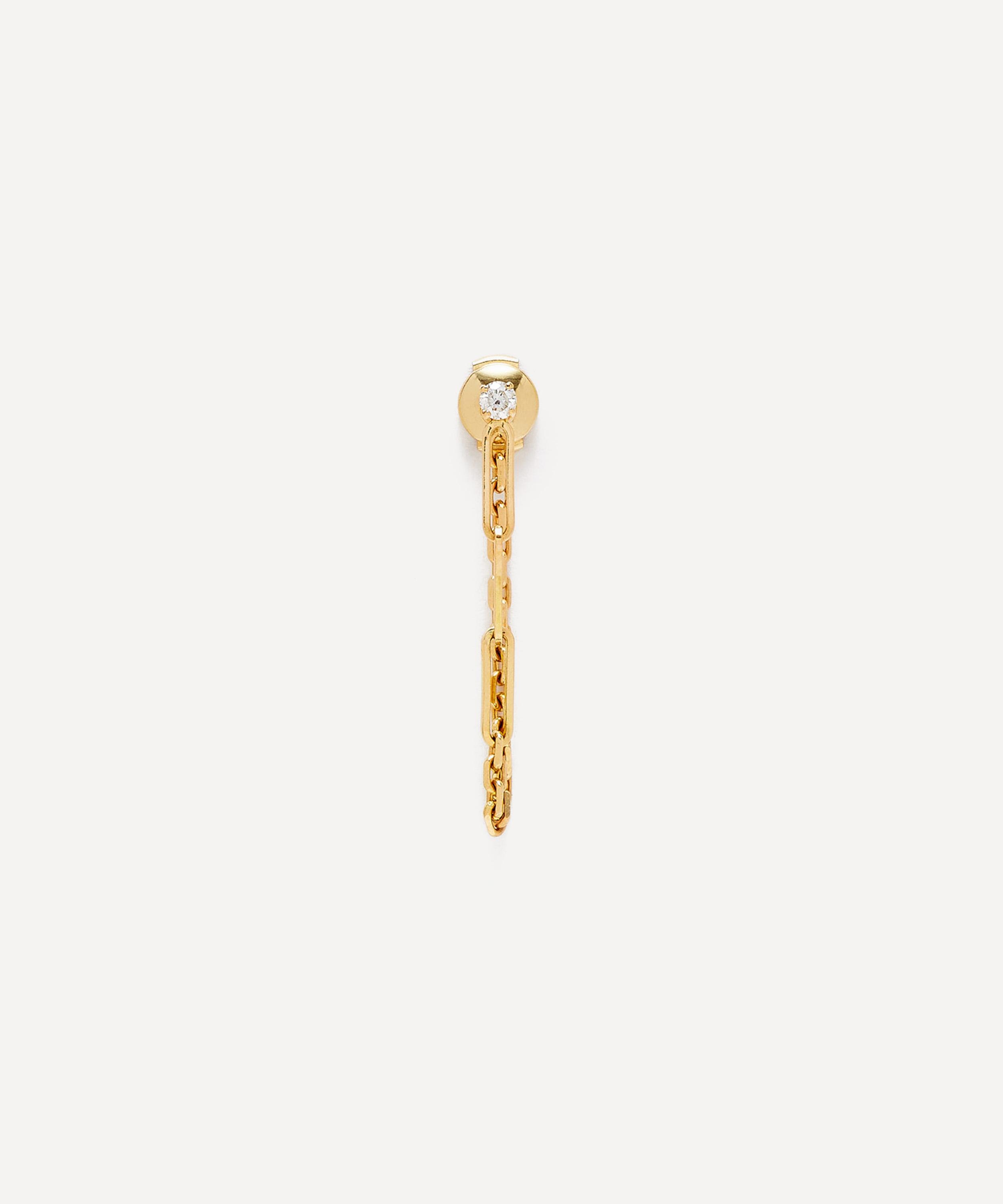 Yvonne L&eacute;on - 18ct Gold Boucle Cha&icirc;ne Solitaire Round Diamond Earring