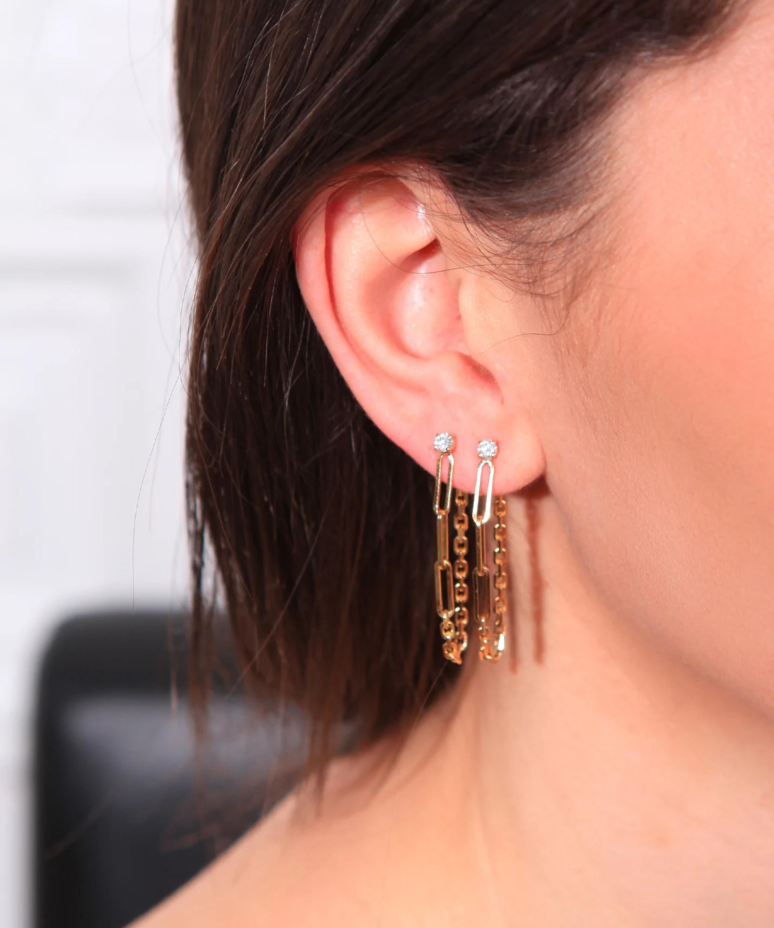 Yvonne L&eacute;on - 18ct Gold Boucle Cha&icirc;ne Solitaire Round Diamond Earring image number 3