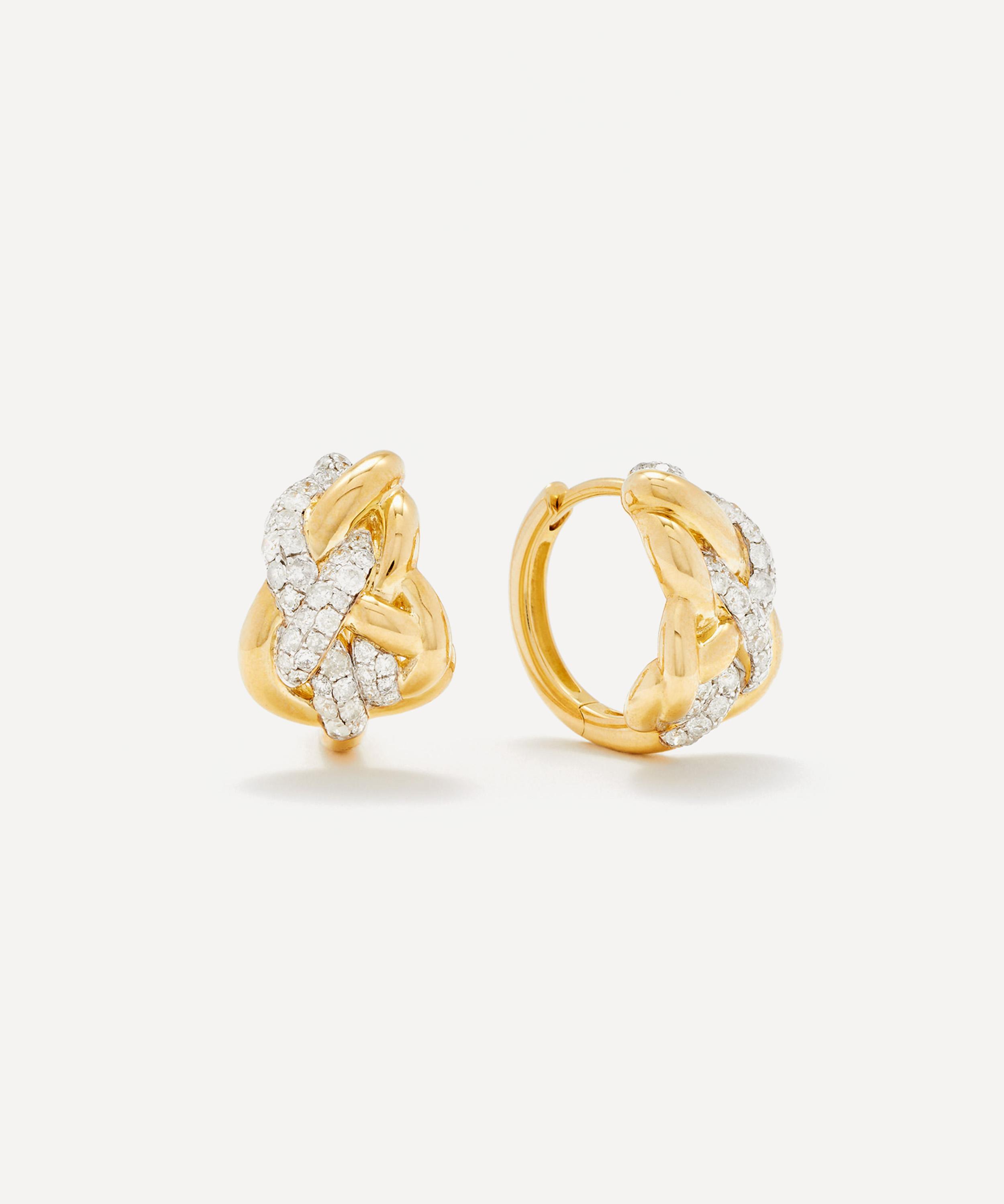 Yvonne L&eacute;on - 9ct Gold Diamond Woven Hoop Earrings