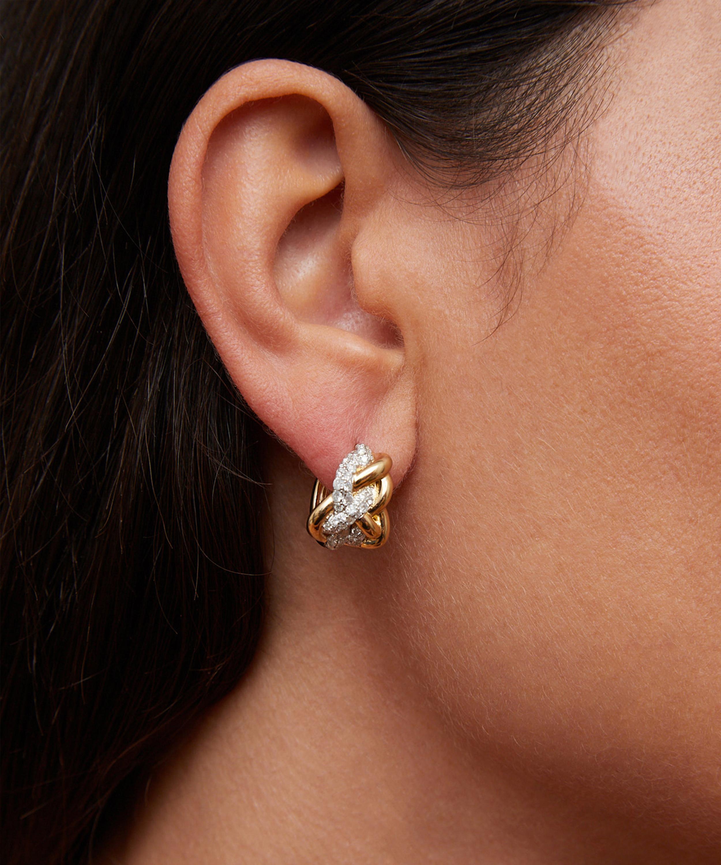 Yvonne L&eacute;on - 9ct Gold Diamond Woven Hoop Earrings image number 1