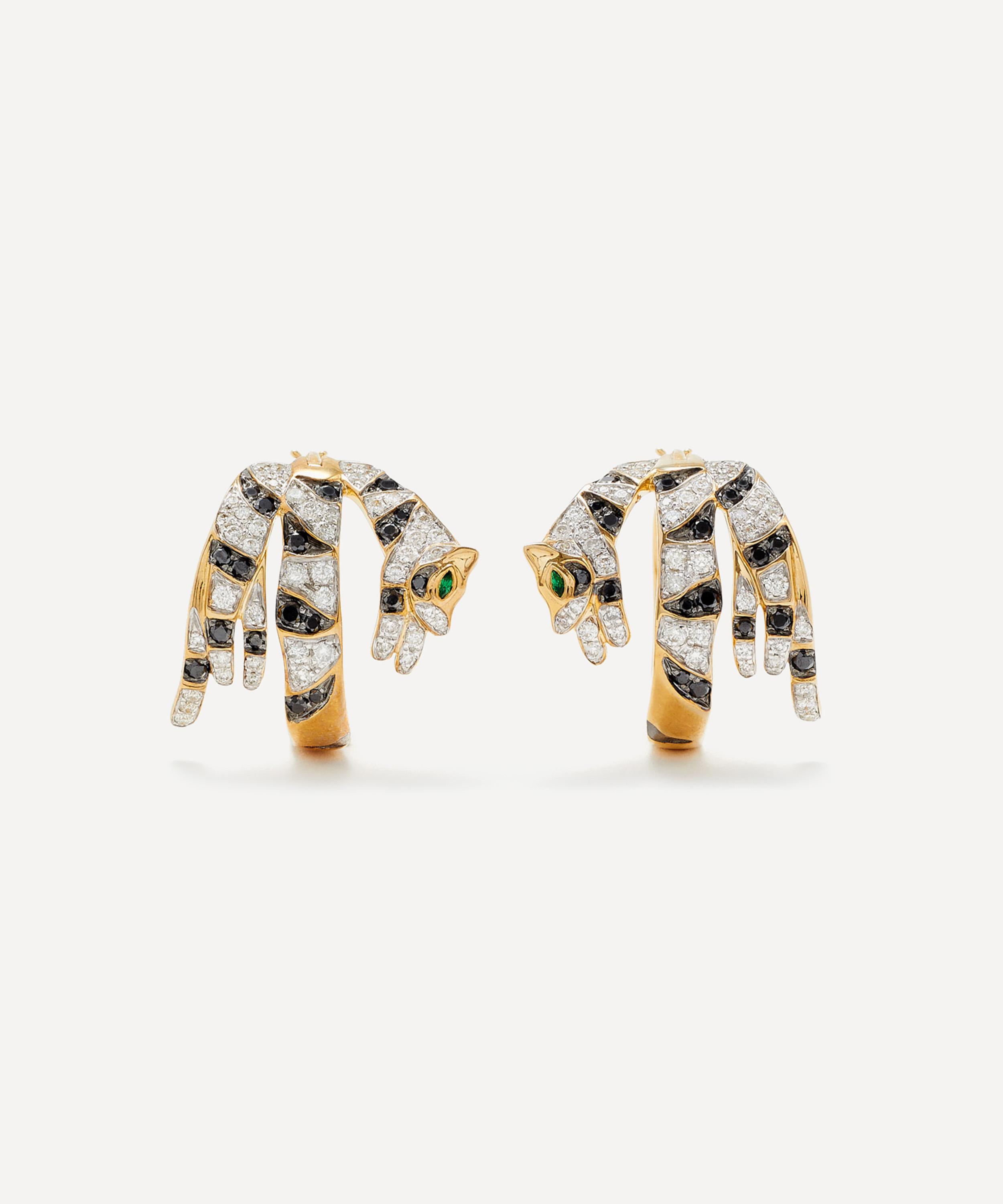 Yvonne L&eacute;on - 9ct Gold Leopard Diamond Creole Hoop Earrings