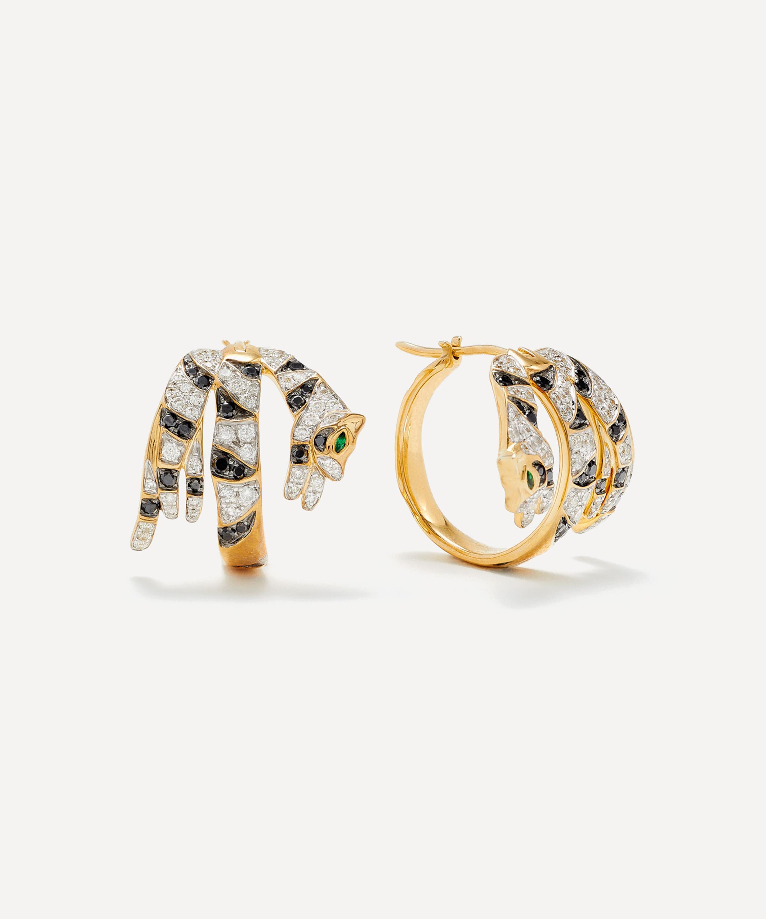 Yvonne L&eacute;on - 9ct Gold Leopard Diamond Creole Hoop Earrings image number 2
