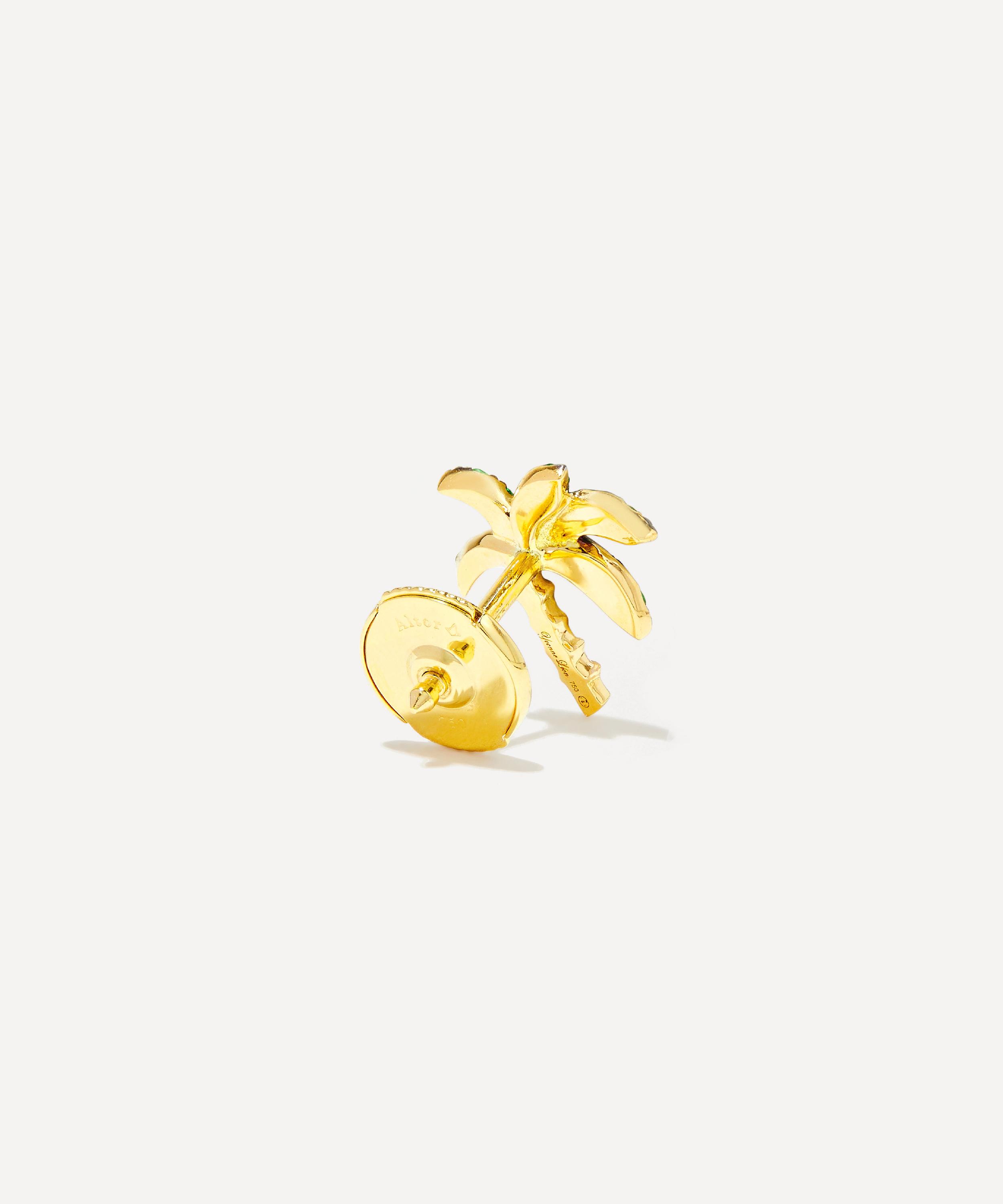 Yvonne L&eacute;on - 18ct Gold Puce Palmier Tsavorite Stud Earring image number 2