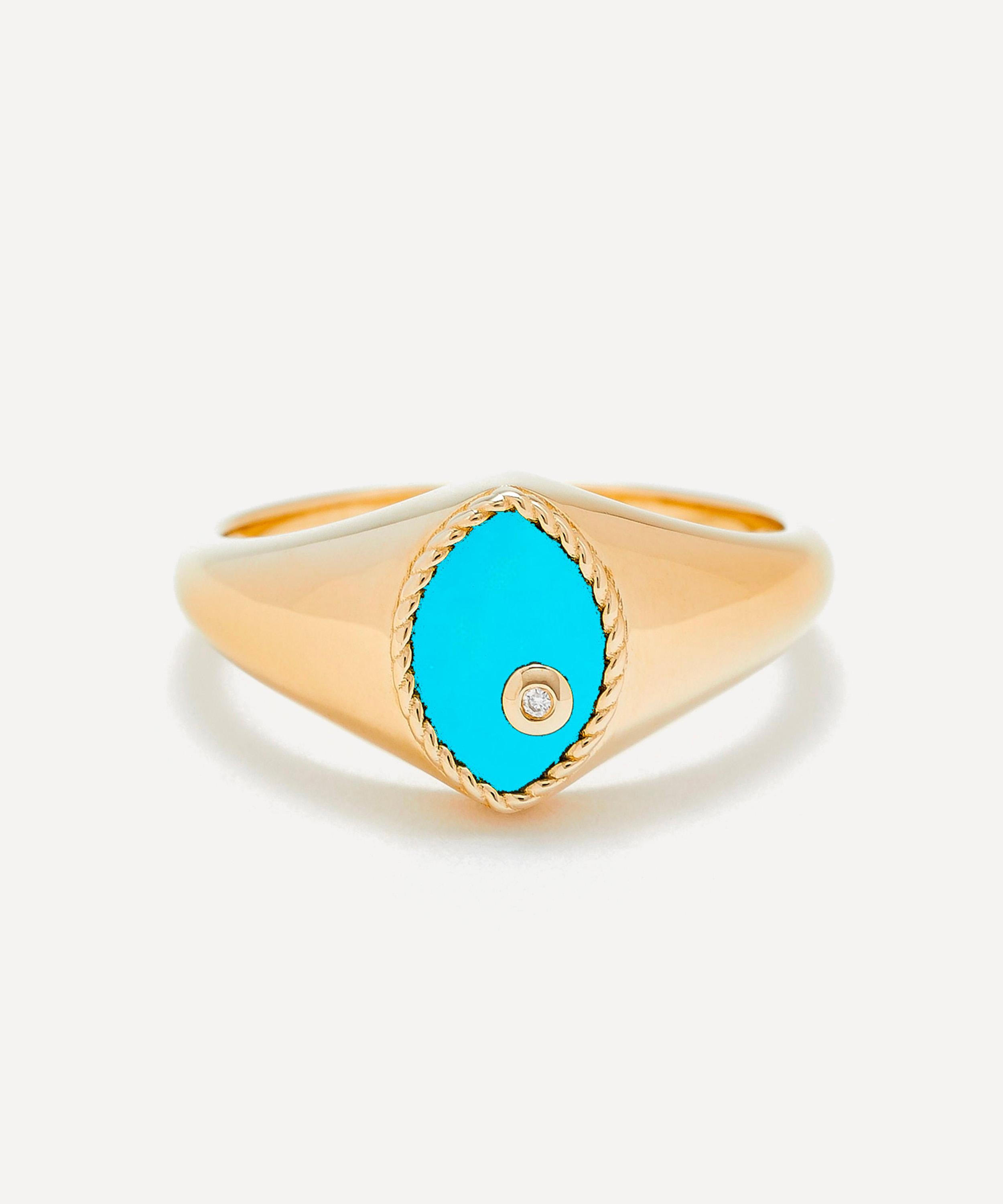 Yvonne Léon - 9ct Gold Baby Chevaliere Marquise Turquoise Signet Ring image number 0
