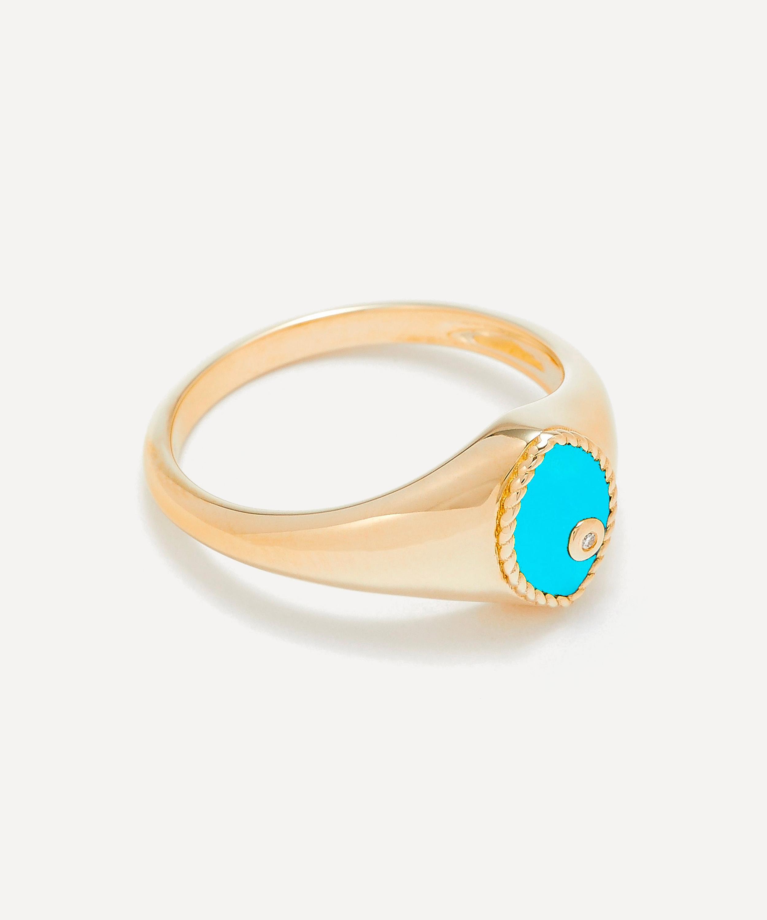 Yvonne Léon - 9ct Gold Baby Chevaliere Marquise Turquoise Signet Ring image number 2