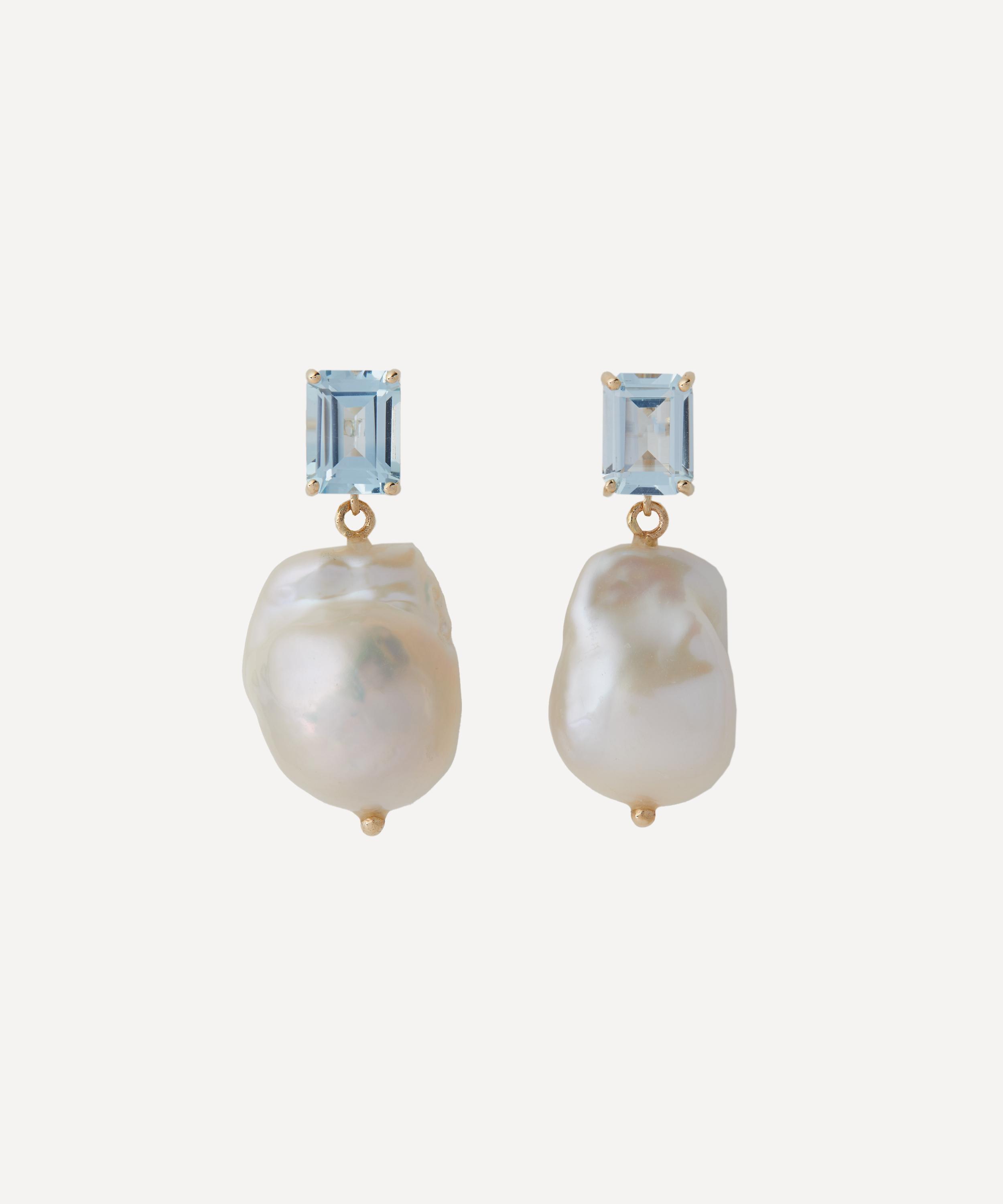 Mateo - 14ct Gold Blue Topaz and Baroque Pearl Drop Earrings