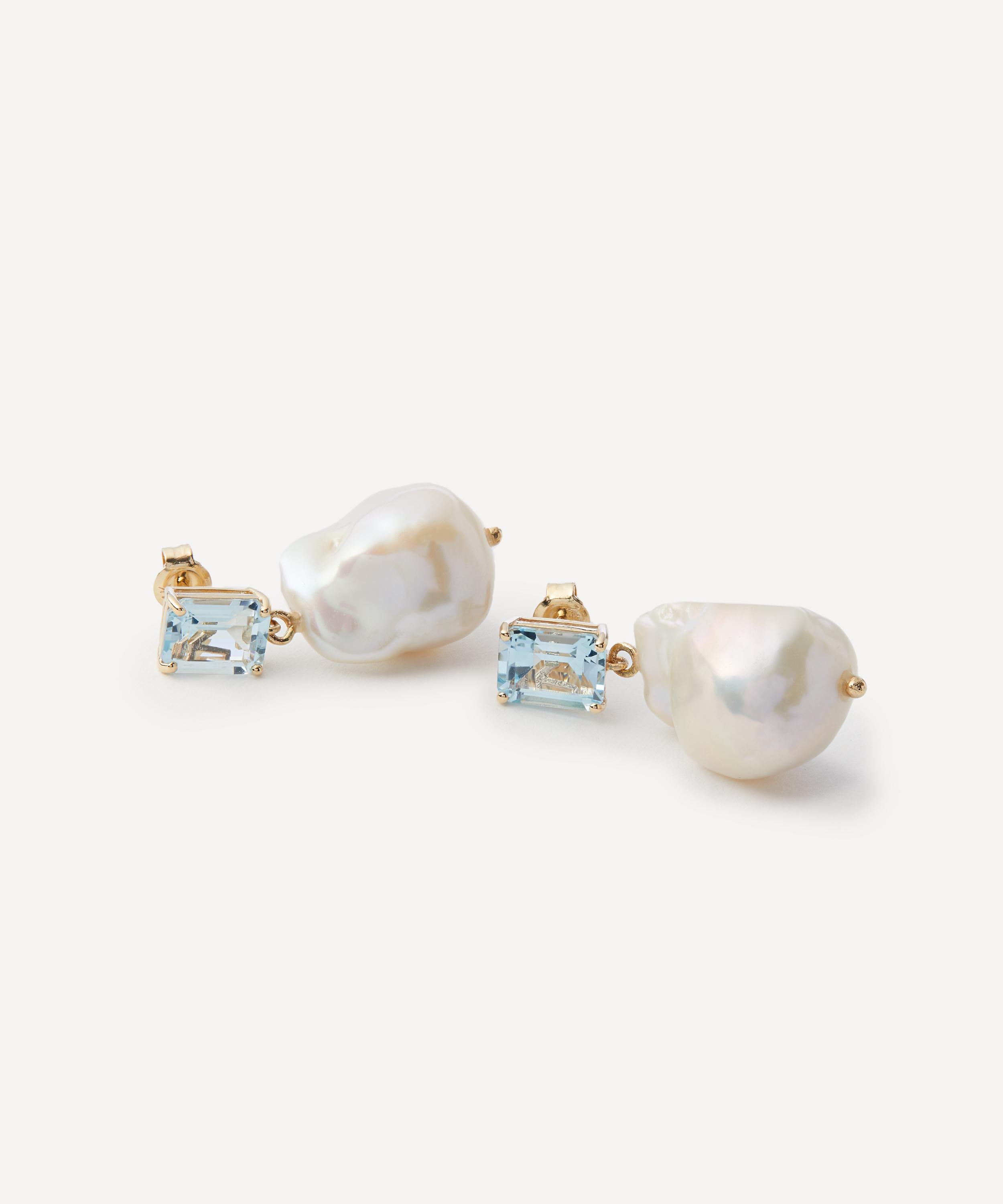 Mateo - 14ct Gold Blue Topaz and Baroque Pearl Drop Earrings image number 1