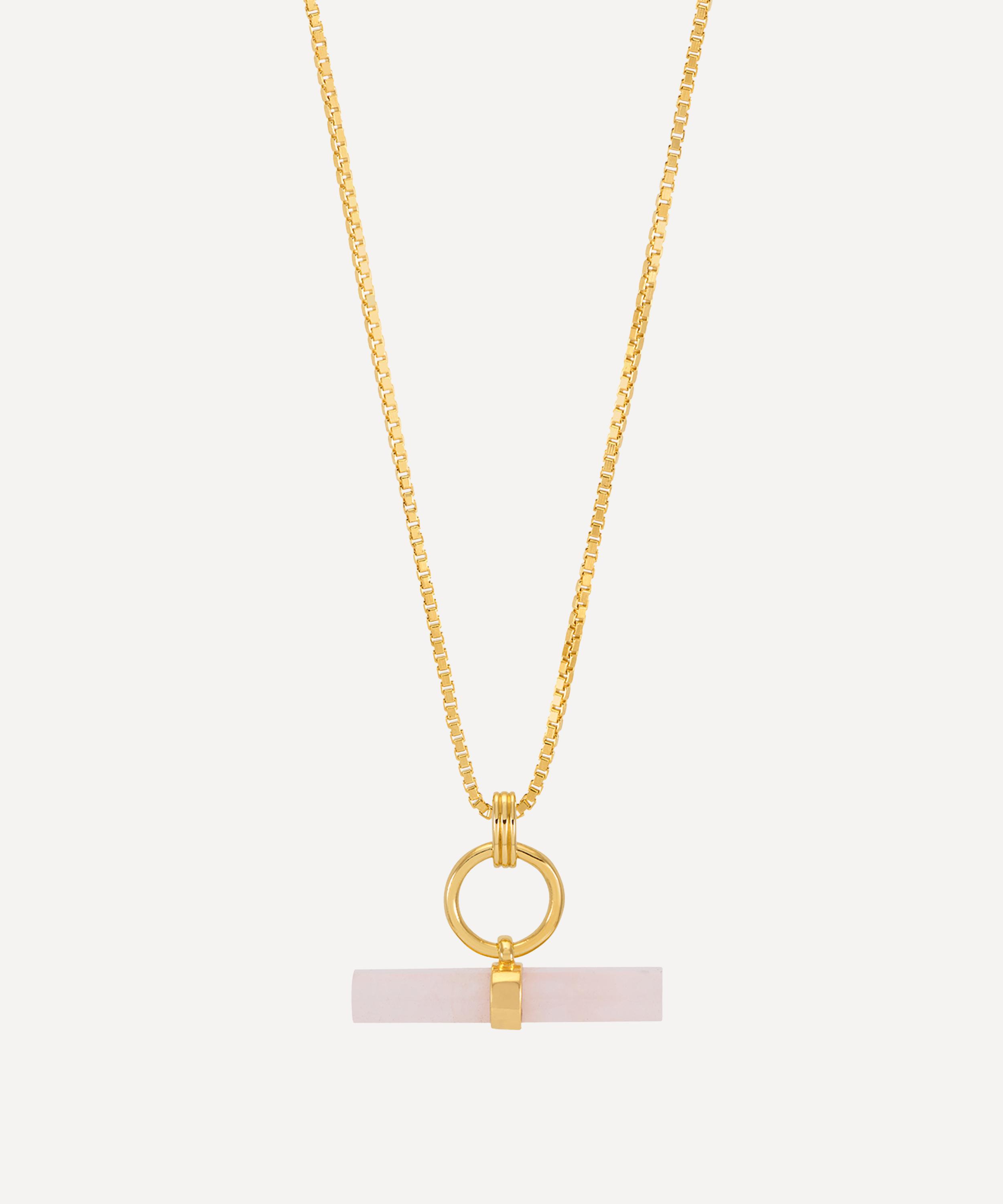 Rachel Jackson - 18ct Gold-Plated Love T-Bar Rose Quartz Pendant Necklace image number 0