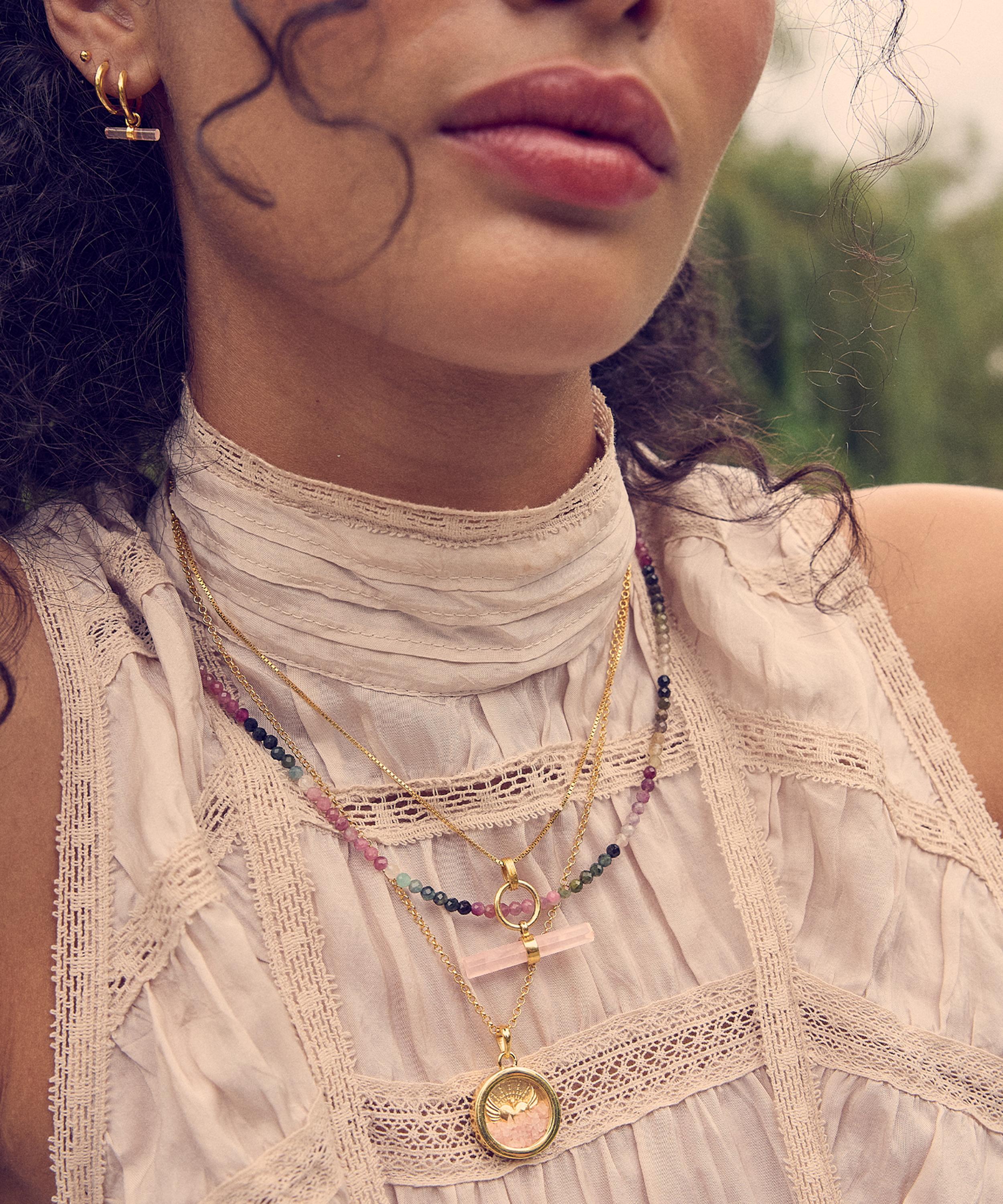 Rachel Jackson - 18ct Gold-Plated Love T-Bar Rose Quartz Pendant Necklace image number 1