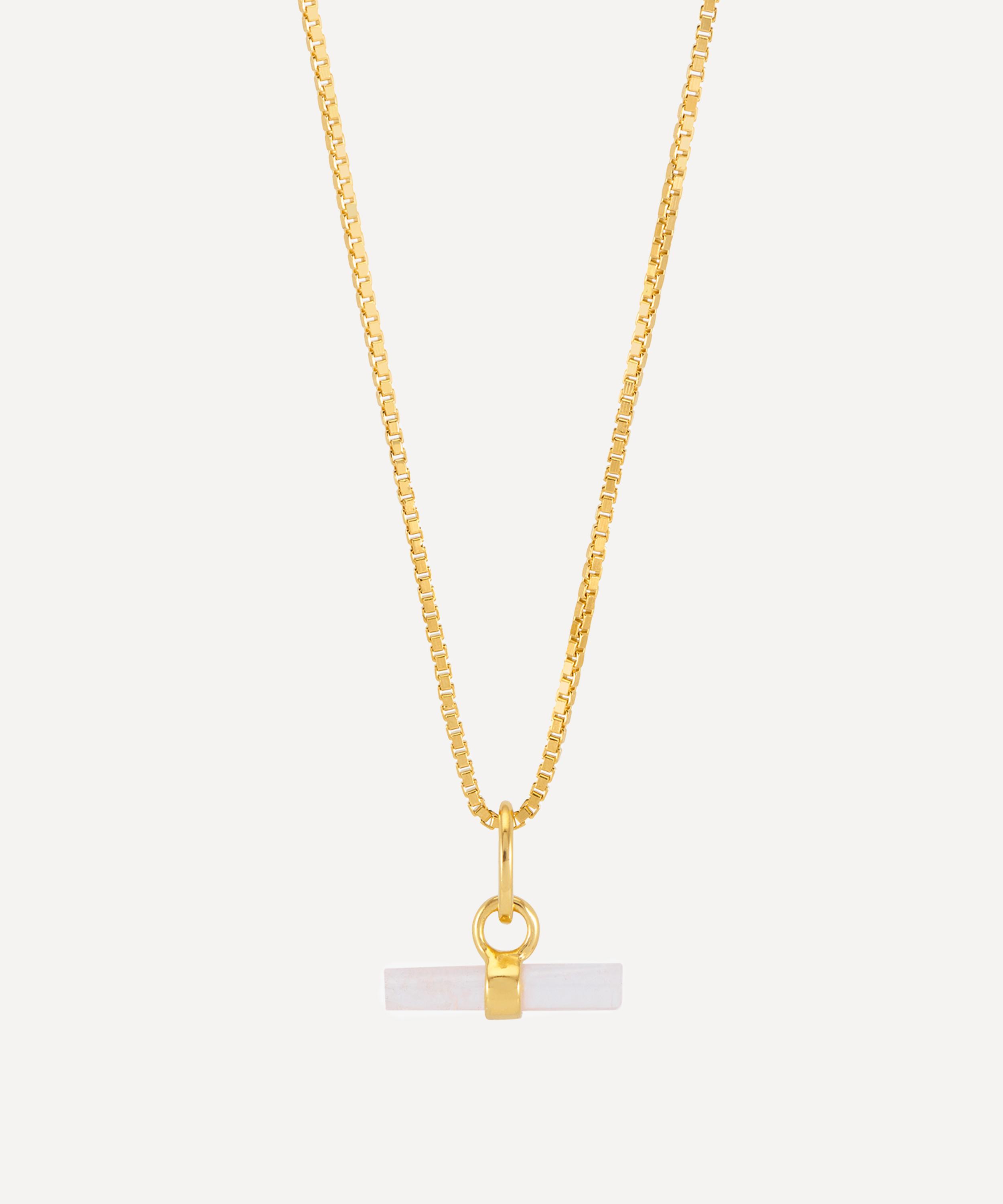 Rachel Jackson - 22ct Gold-Plated Love T-Bar Mini Rose Quartz Pendant Necklace image number 0