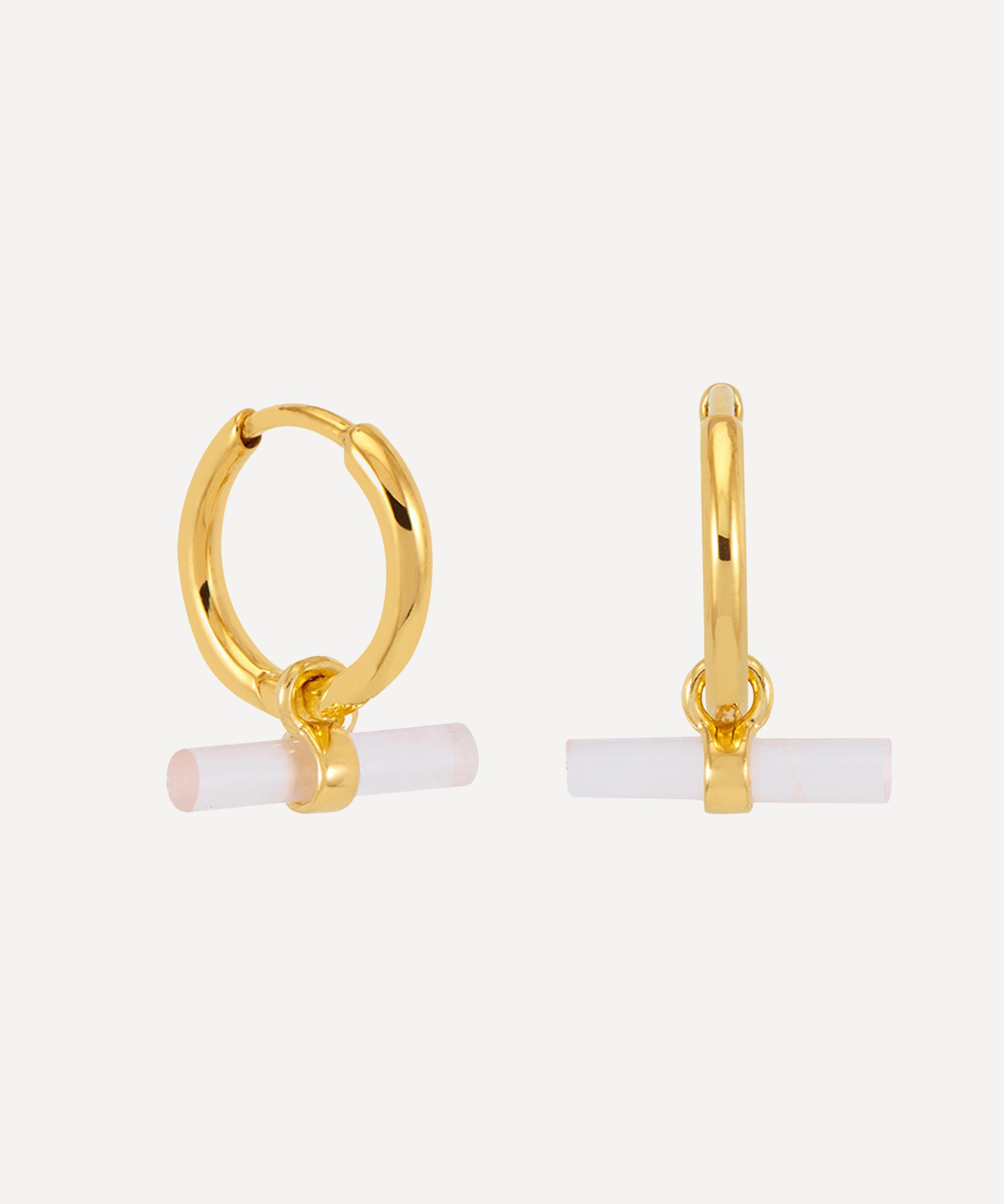 Rachel Jackson - 22ct Gold-Plated Mini Love T-Bar Rose Quartz Huggie Hoop Earrings image number 0