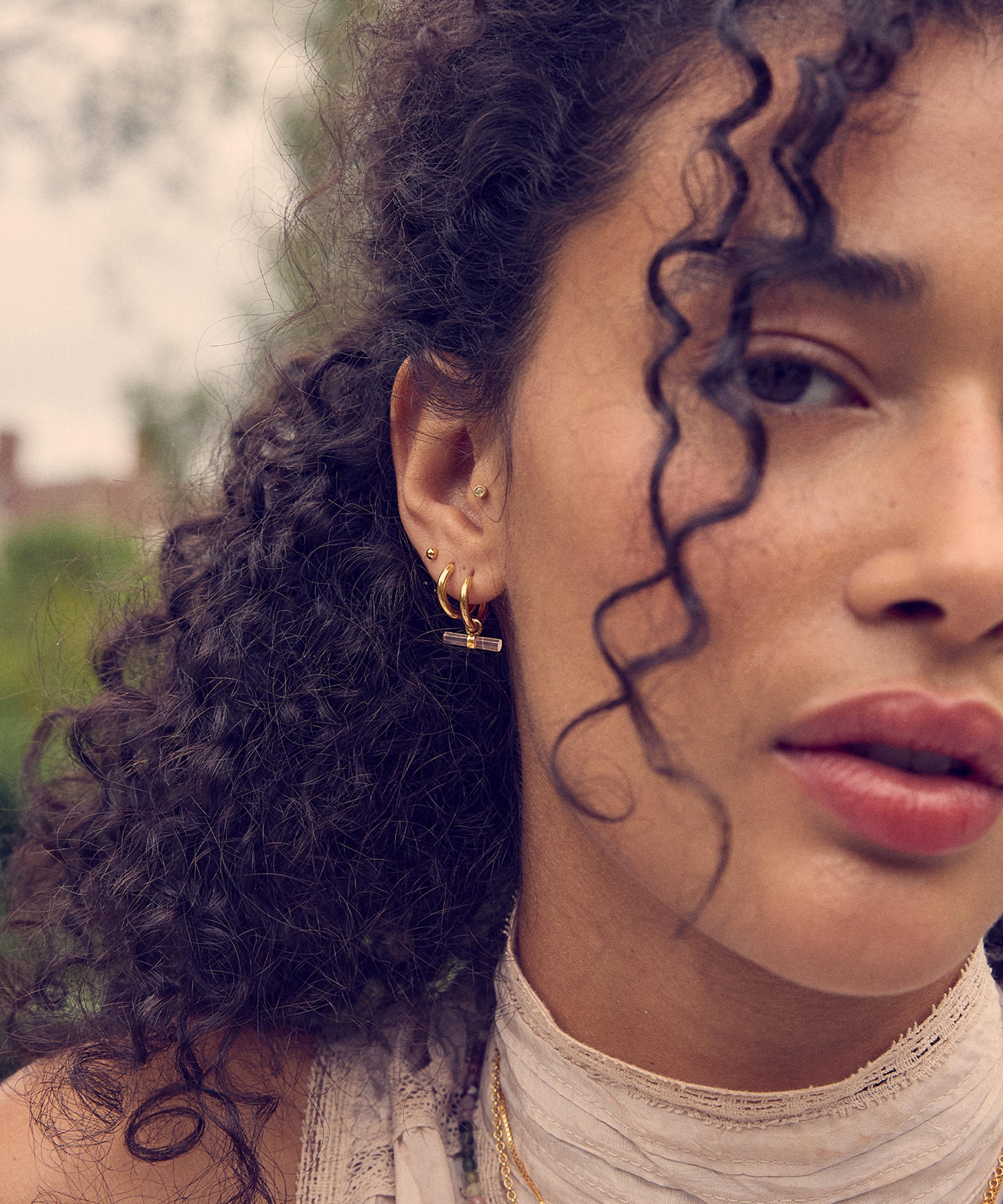 Rachel Jackson - 22ct Gold-Plated Mini Love T-Bar Rose Quartz Huggie Hoop Earrings image number 1