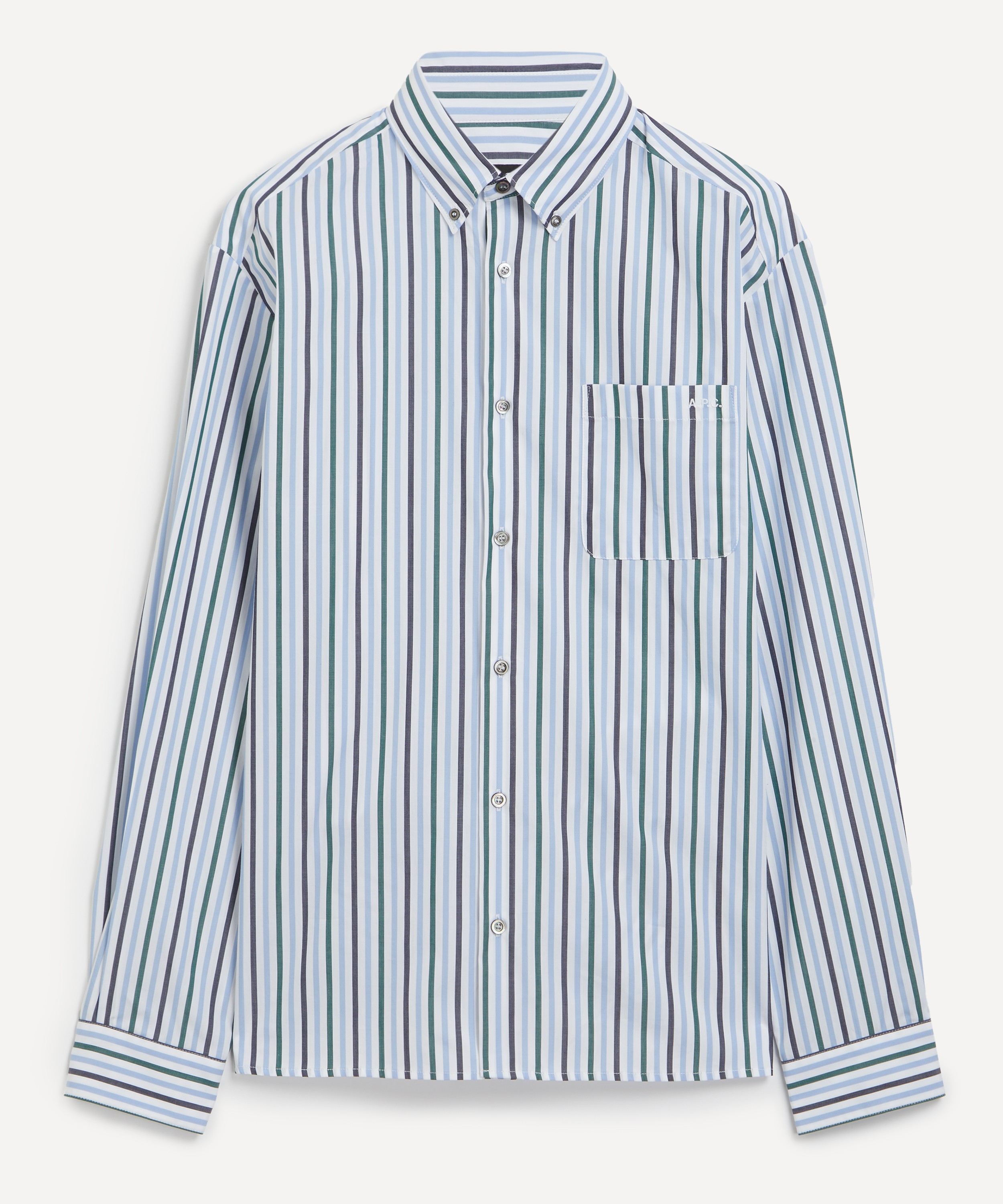 A.P.C. - Dark Navy Blue Striped Mateo Logo Cotton Shirt image number 0